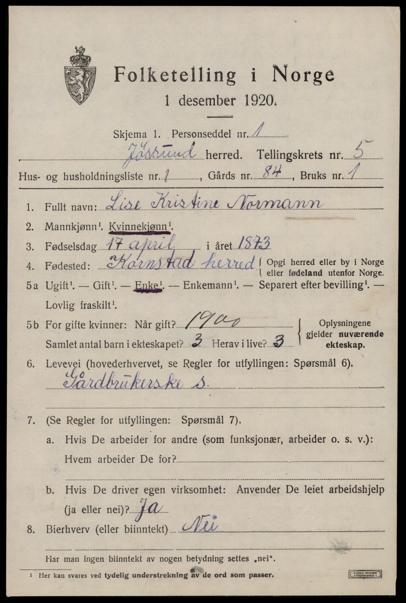 SAT, 1920 census for Jøssund, 1920, p. 3948