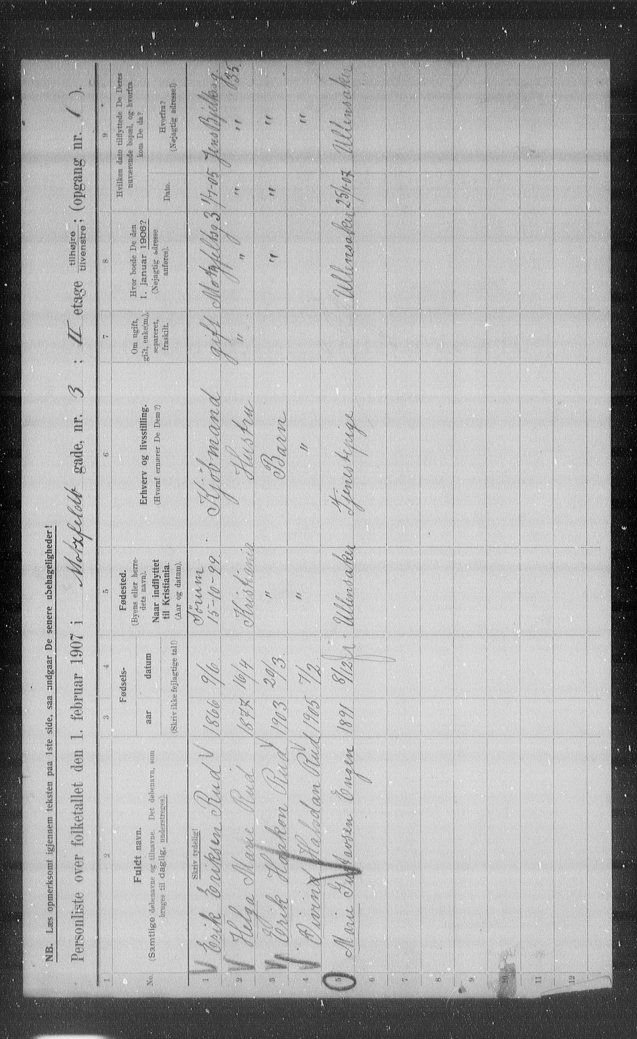 OBA, Municipal Census 1907 for Kristiania, 1907, p. 33651