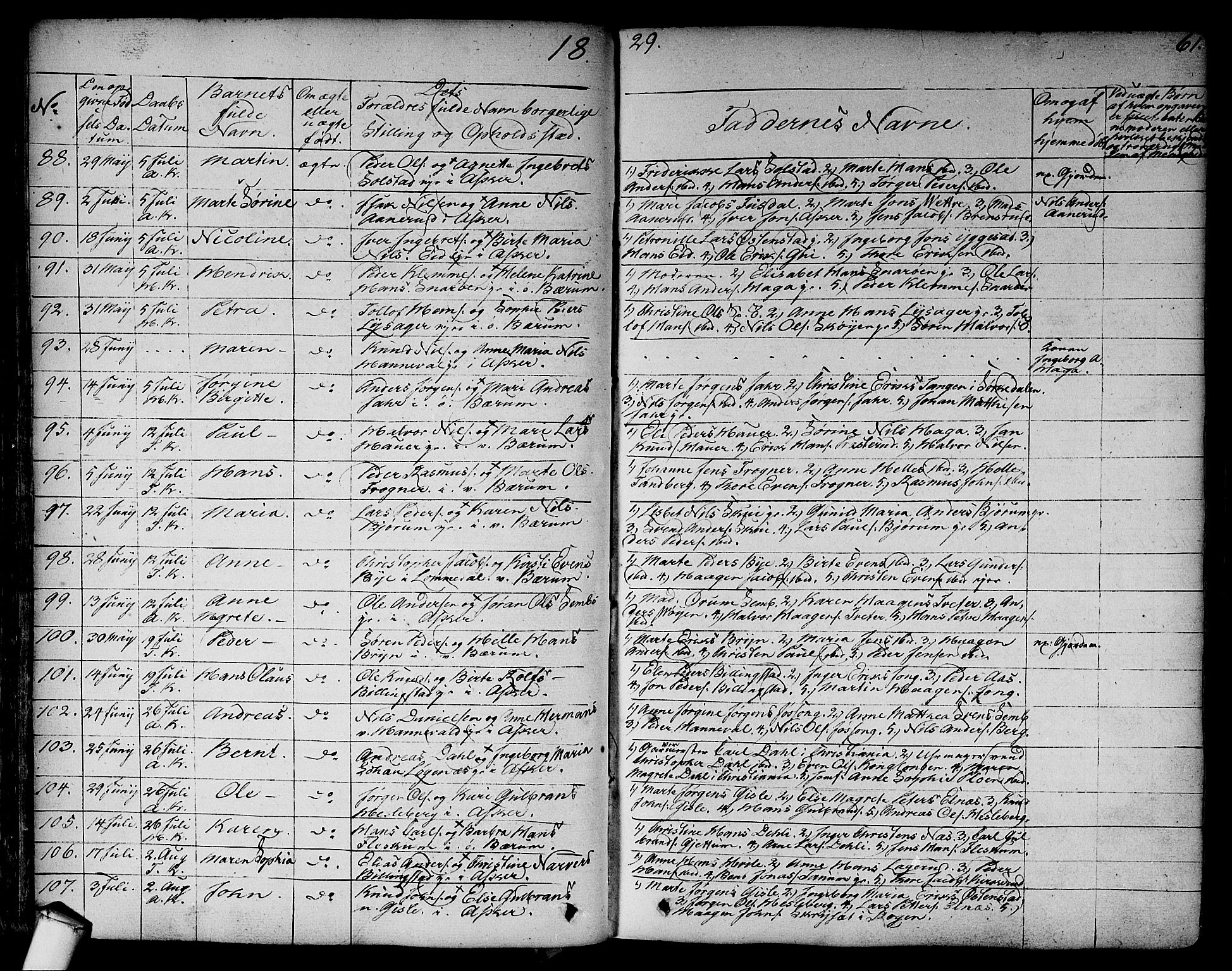 Asker prestekontor Kirkebøker, AV/SAO-A-10256a/F/Fa/L0007: Parish register (official) no. I 7, 1825-1864, p. 61