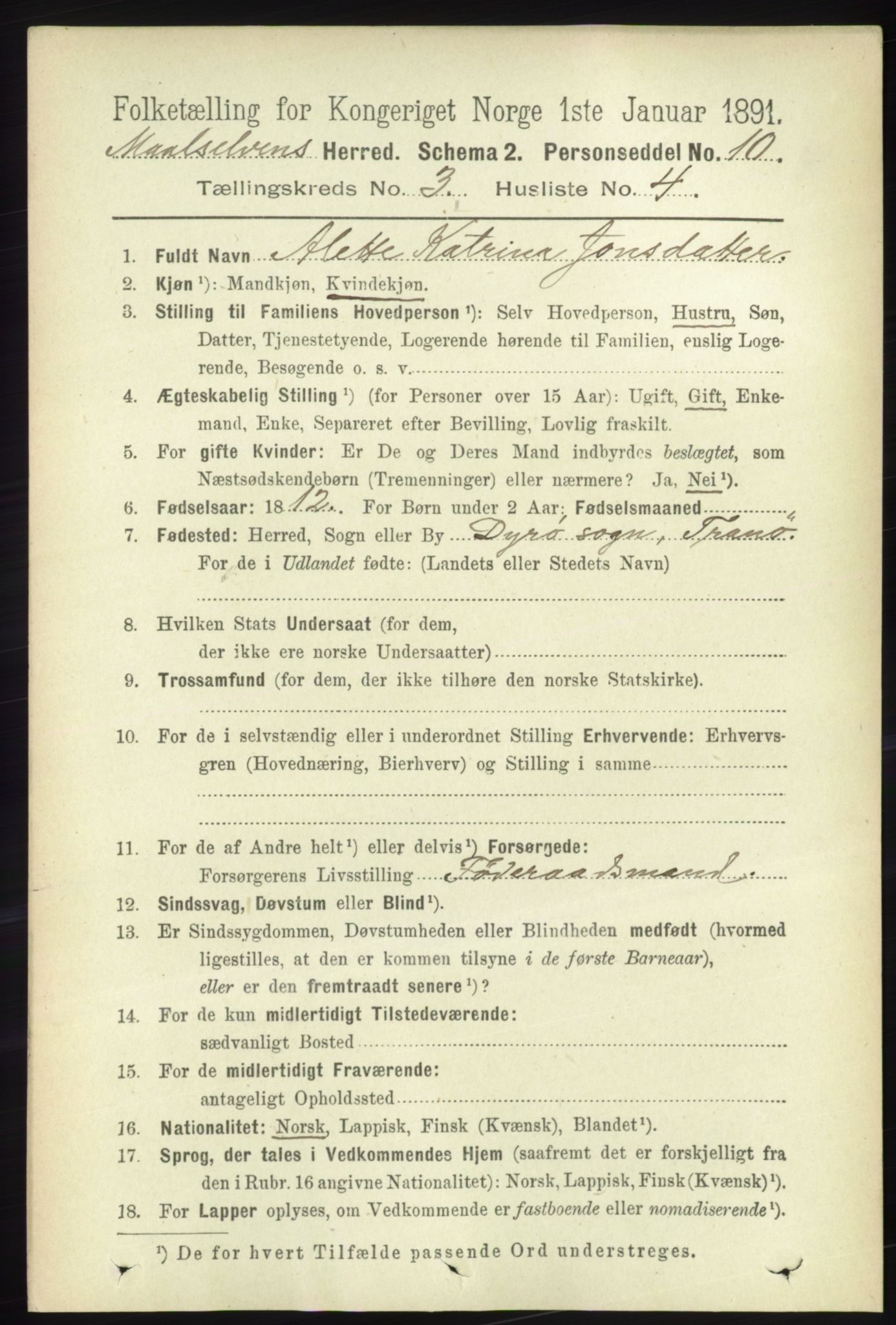 RA, 1891 census for 1924 Målselv, 1891, p. 625