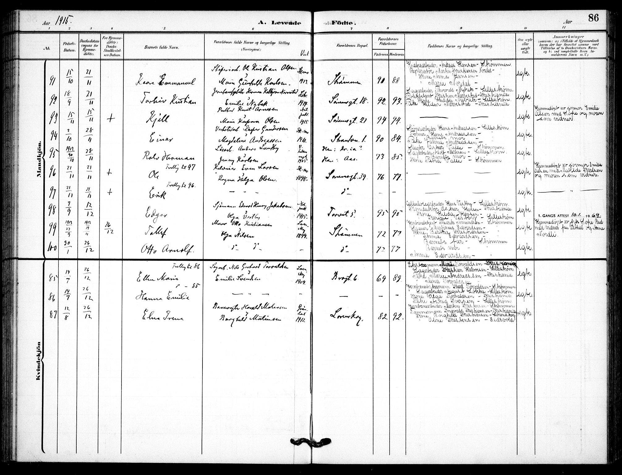 Skedsmo prestekontor Kirkebøker, AV/SAO-A-10033a/F/Fc/L0001: Parish register (official) no. III 1, 1908-1916, p. 86