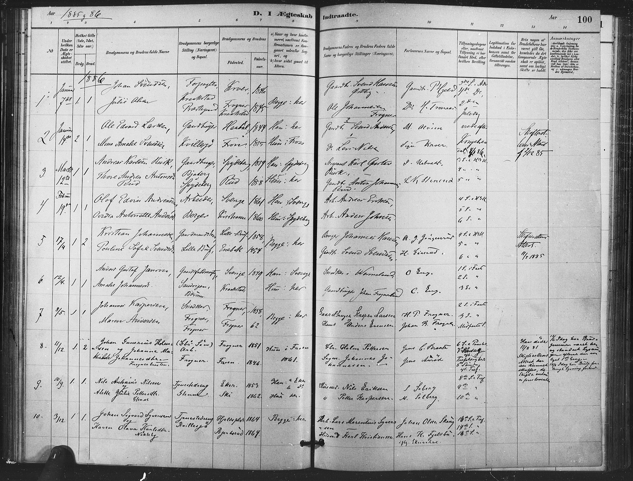 Kråkstad prestekontor Kirkebøker, AV/SAO-A-10125a/F/Fa/L0009: Parish register (official) no. I 9, 1880-1892, p. 100