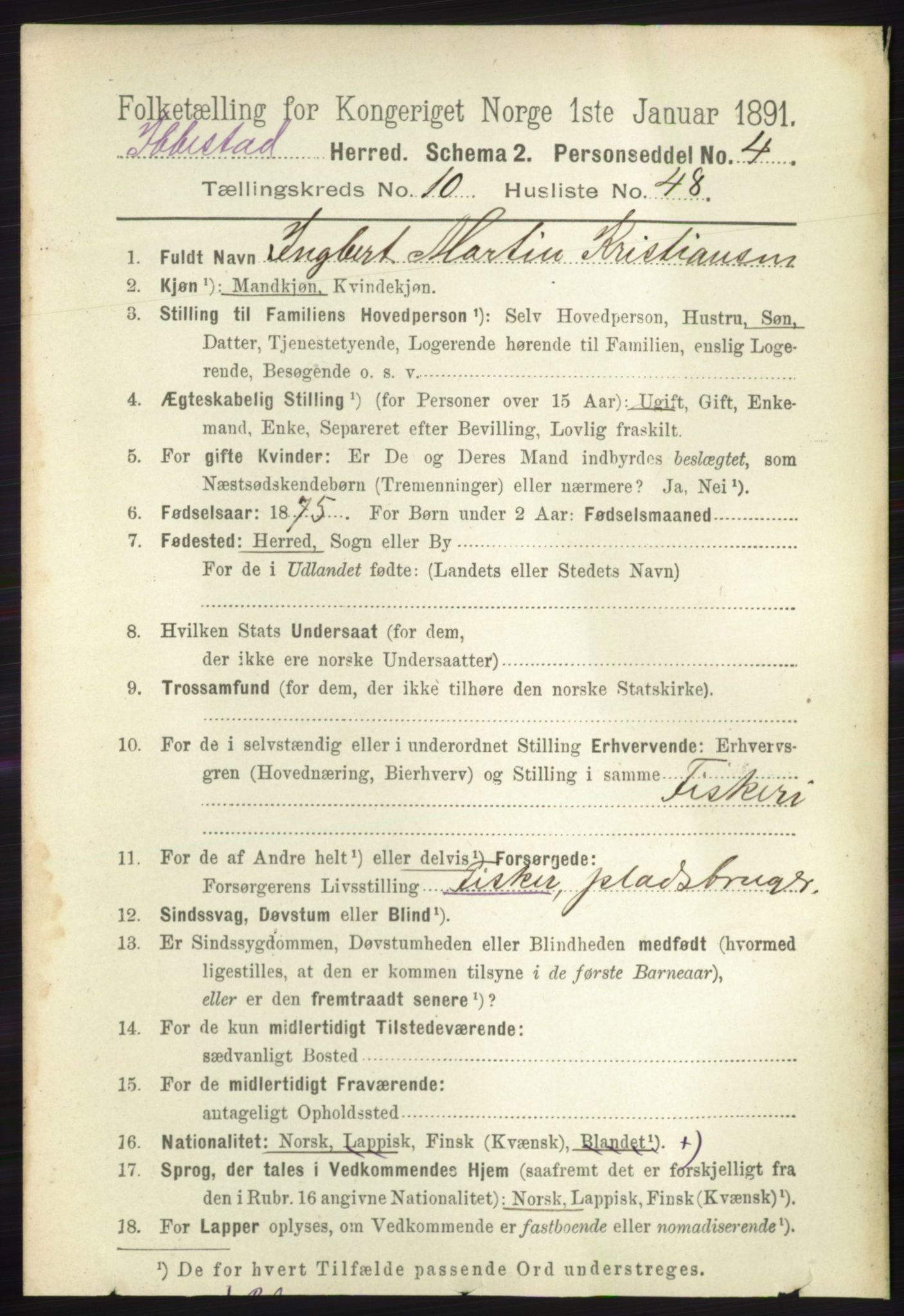 RA, 1891 census for 1917 Ibestad, 1891, p. 7175