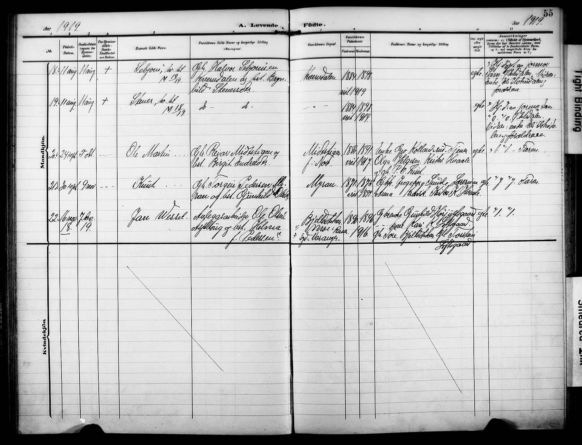 Nore kirkebøker, AV/SAKO-A-238/F/Fb/L0003: Parish register (official) no. II 3, 1906-1926, p. 55