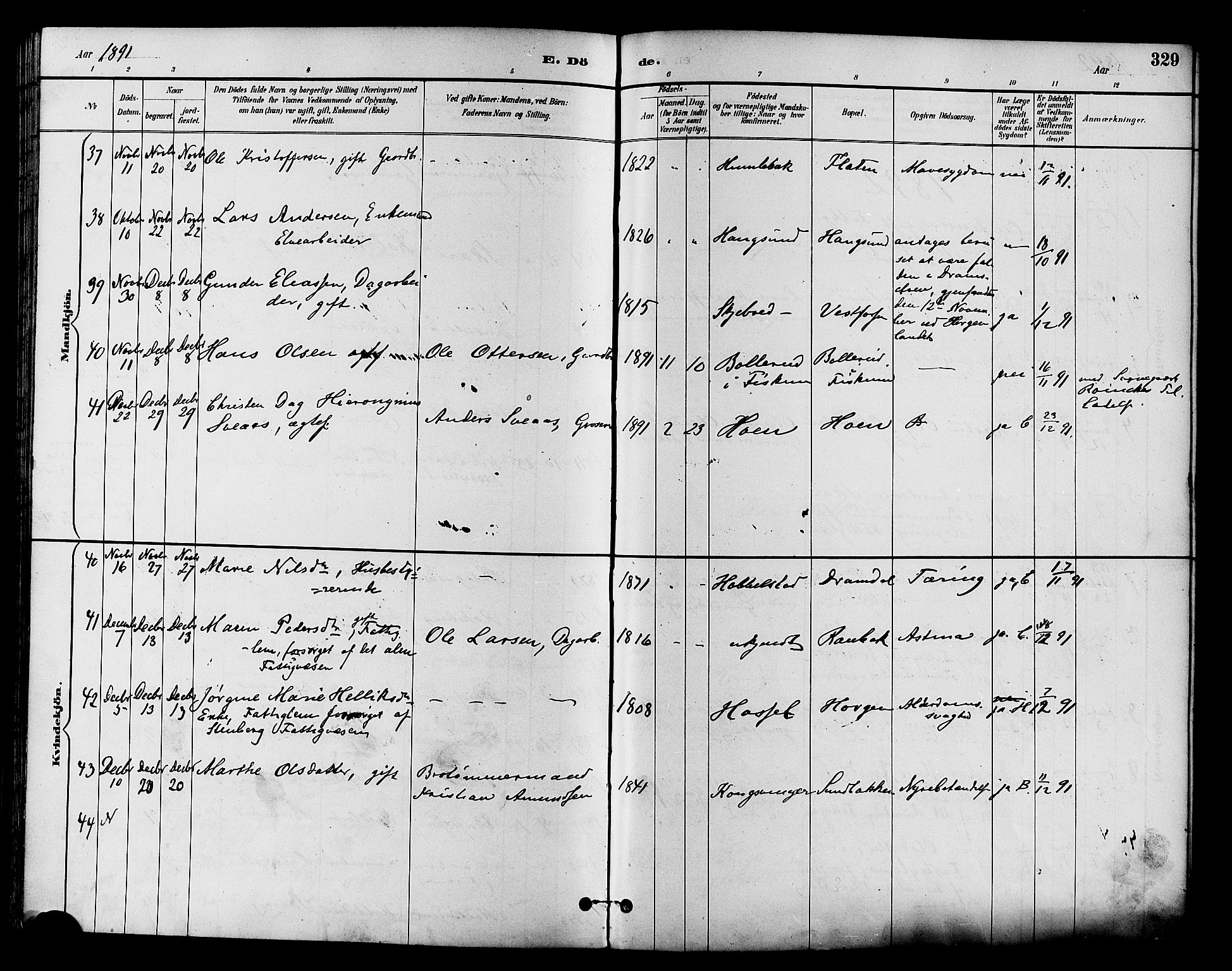 Eiker kirkebøker, AV/SAKO-A-4/F/Fb/L0002: Parish register (official) no. II 2, 1889-1896, p. 329