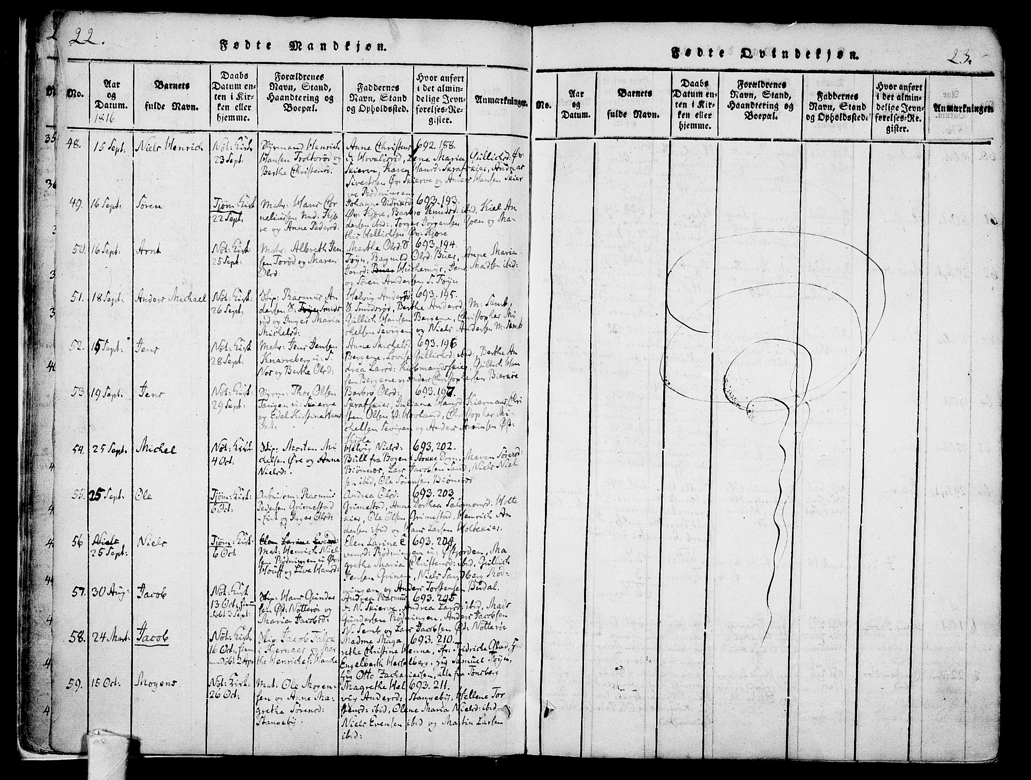 Nøtterøy kirkebøker, AV/SAKO-A-354/F/Fa/L0004: Parish register (official) no. I 4, 1814-1838, p. 22-23