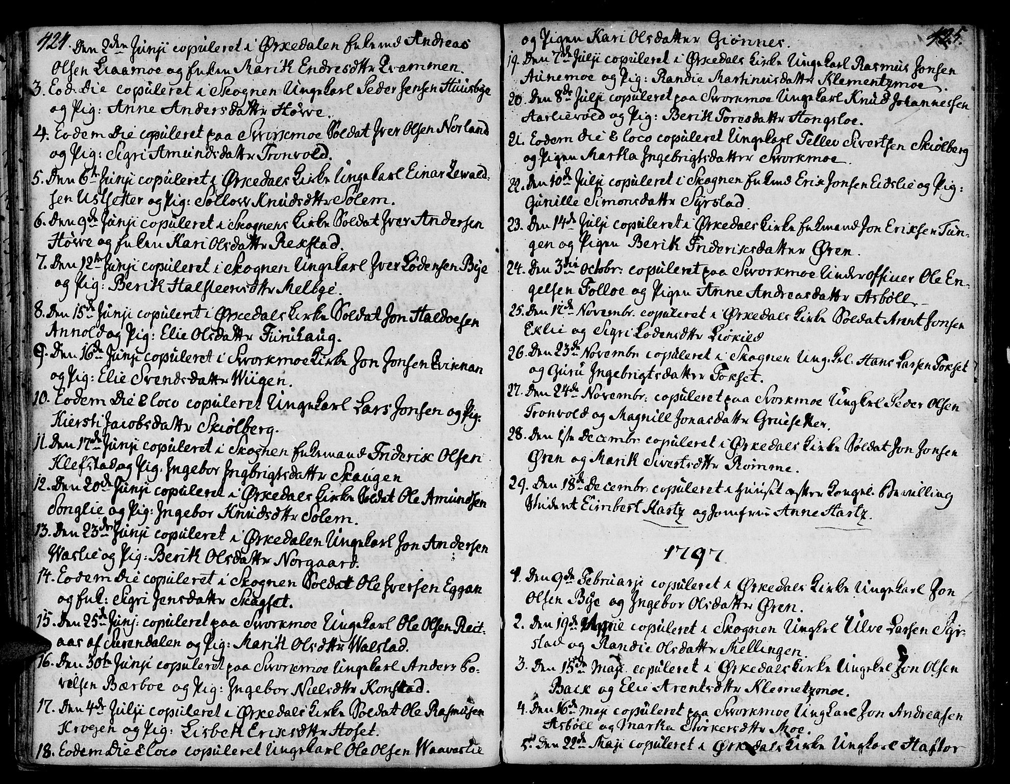 Ministerialprotokoller, klokkerbøker og fødselsregistre - Sør-Trøndelag, SAT/A-1456/668/L0802: Parish register (official) no. 668A02, 1776-1799, p. 424-425