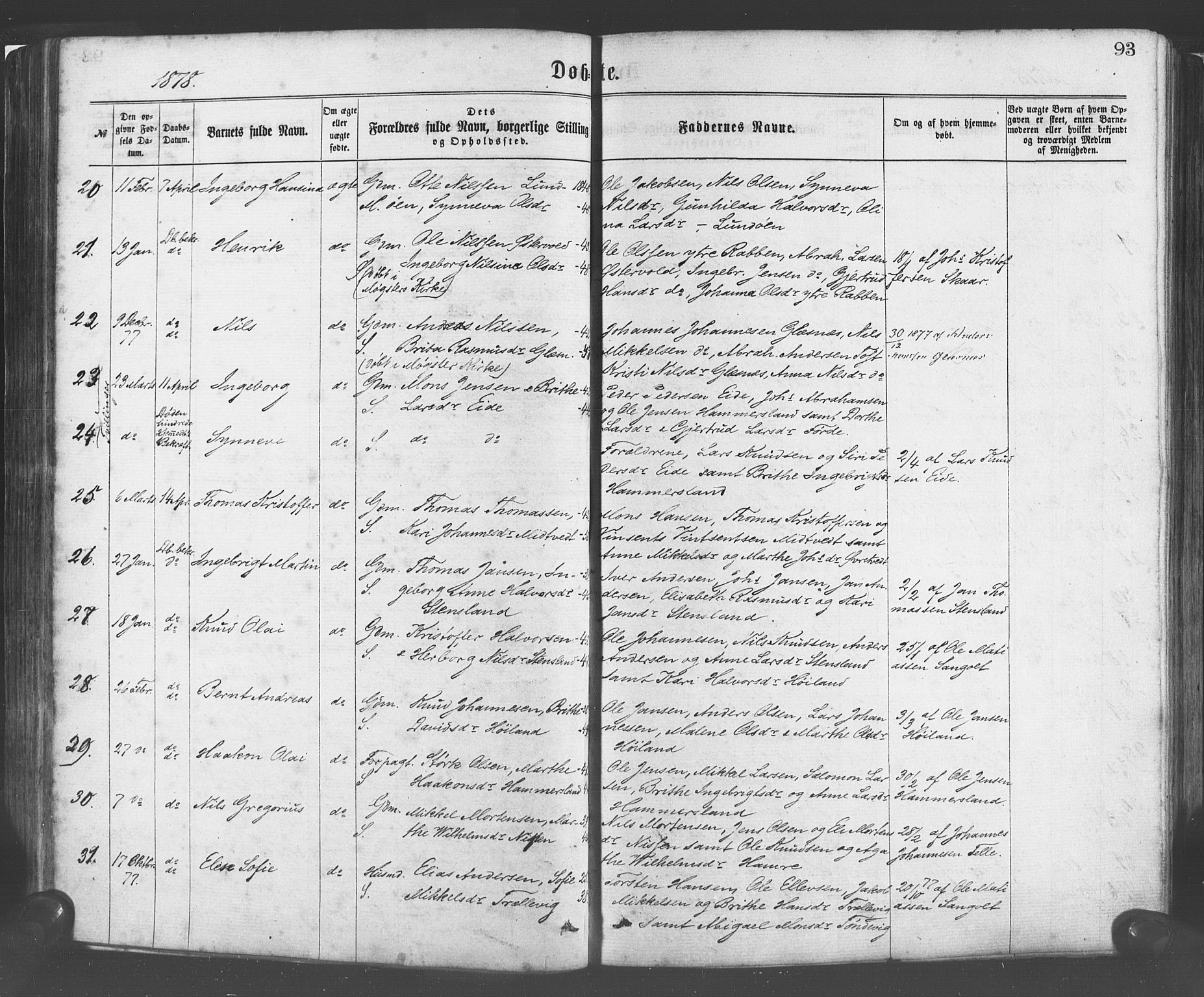Sund sokneprestembete, SAB/A-99930: Parish register (official) no. A 15, 1867-1881, p. 93