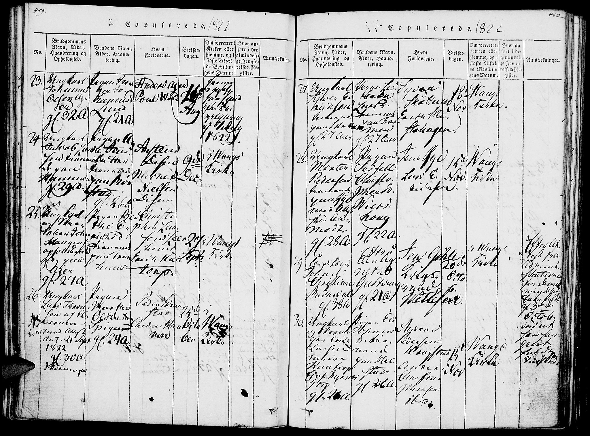 Vang prestekontor, Hedmark, SAH/PREST-008/H/Ha/Haa/L0007: Parish register (official) no. 7, 1813-1826, p. 459-460