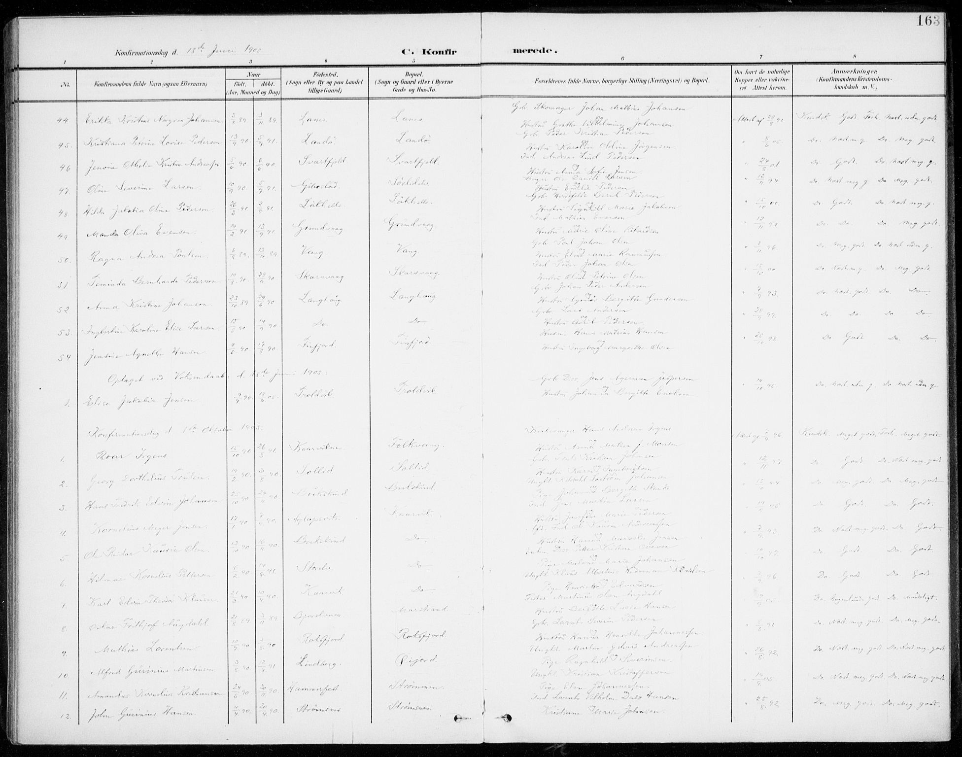 Lenvik sokneprestembete, AV/SATØ-S-1310/H/Ha/Haa/L0014kirke: Parish register (official) no. 14, 1899-1909, p. 163