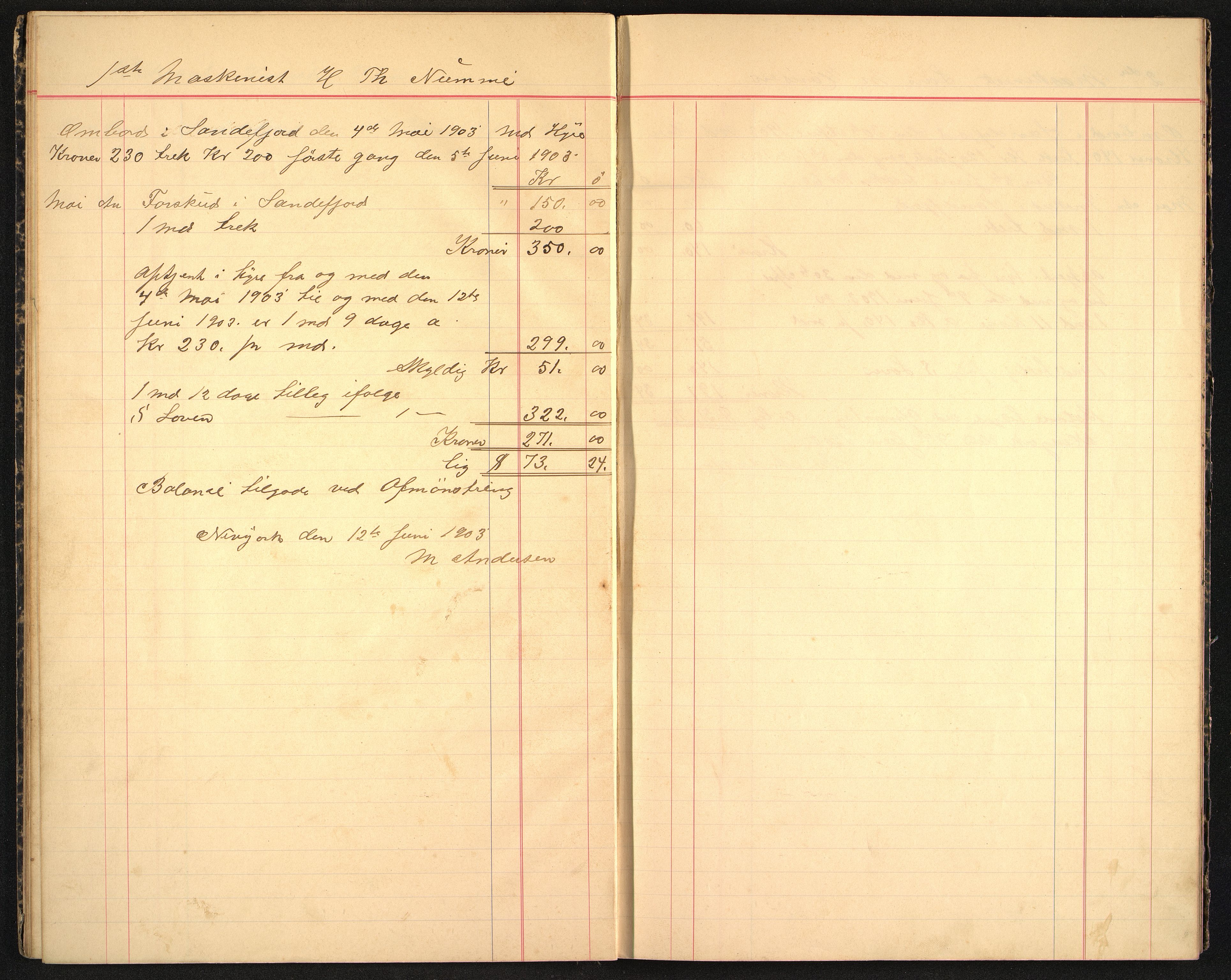 Andersen, M. Kaptein, VEMU/VFA-A-1140/R/L0005: Regnskapsjournal - mannskapsavregninger, 1903-1905