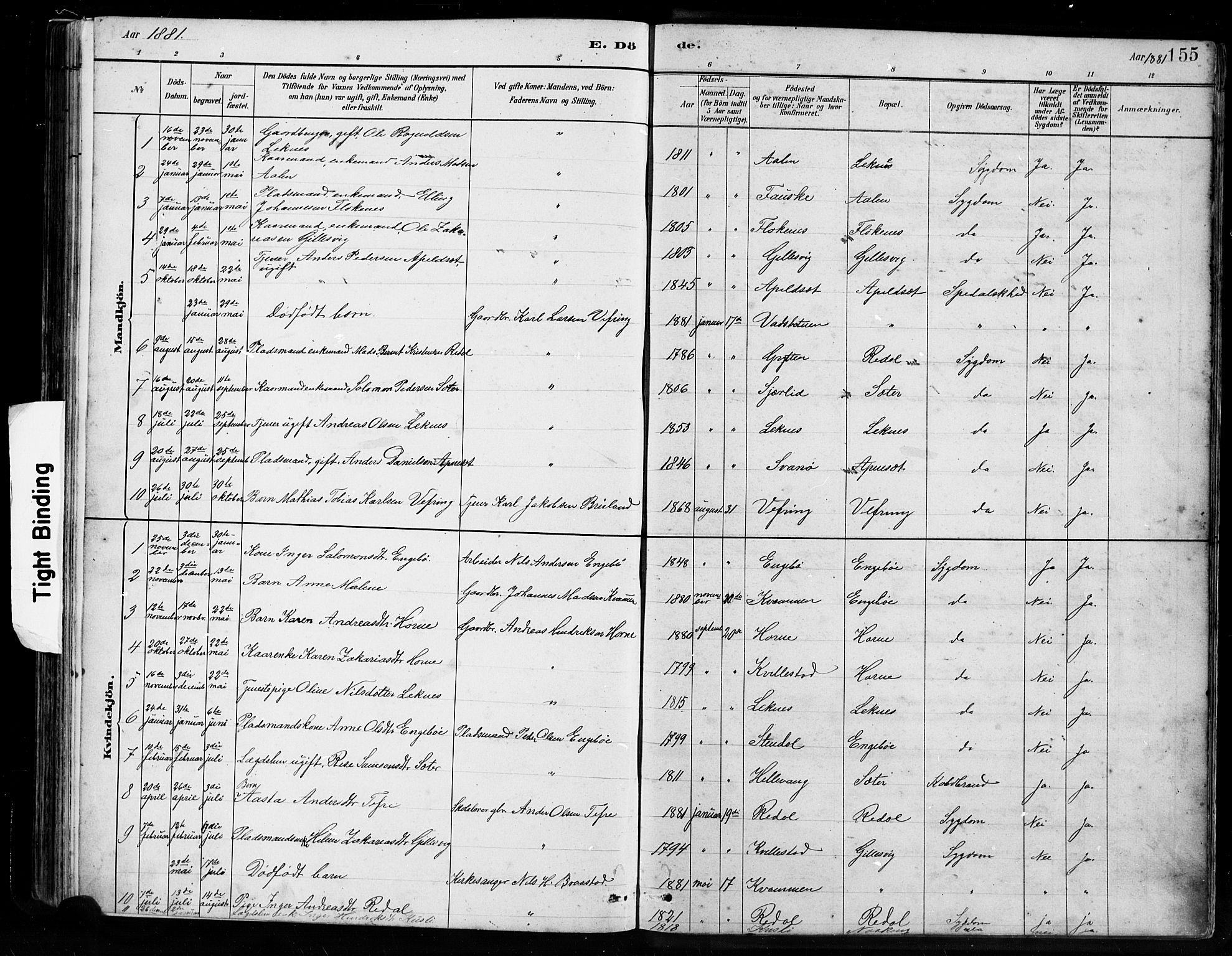 Førde sokneprestembete, SAB/A-79901/H/Hab/Habe/L0001: Parish register (copy) no. E 1, 1881-1920, p. 155