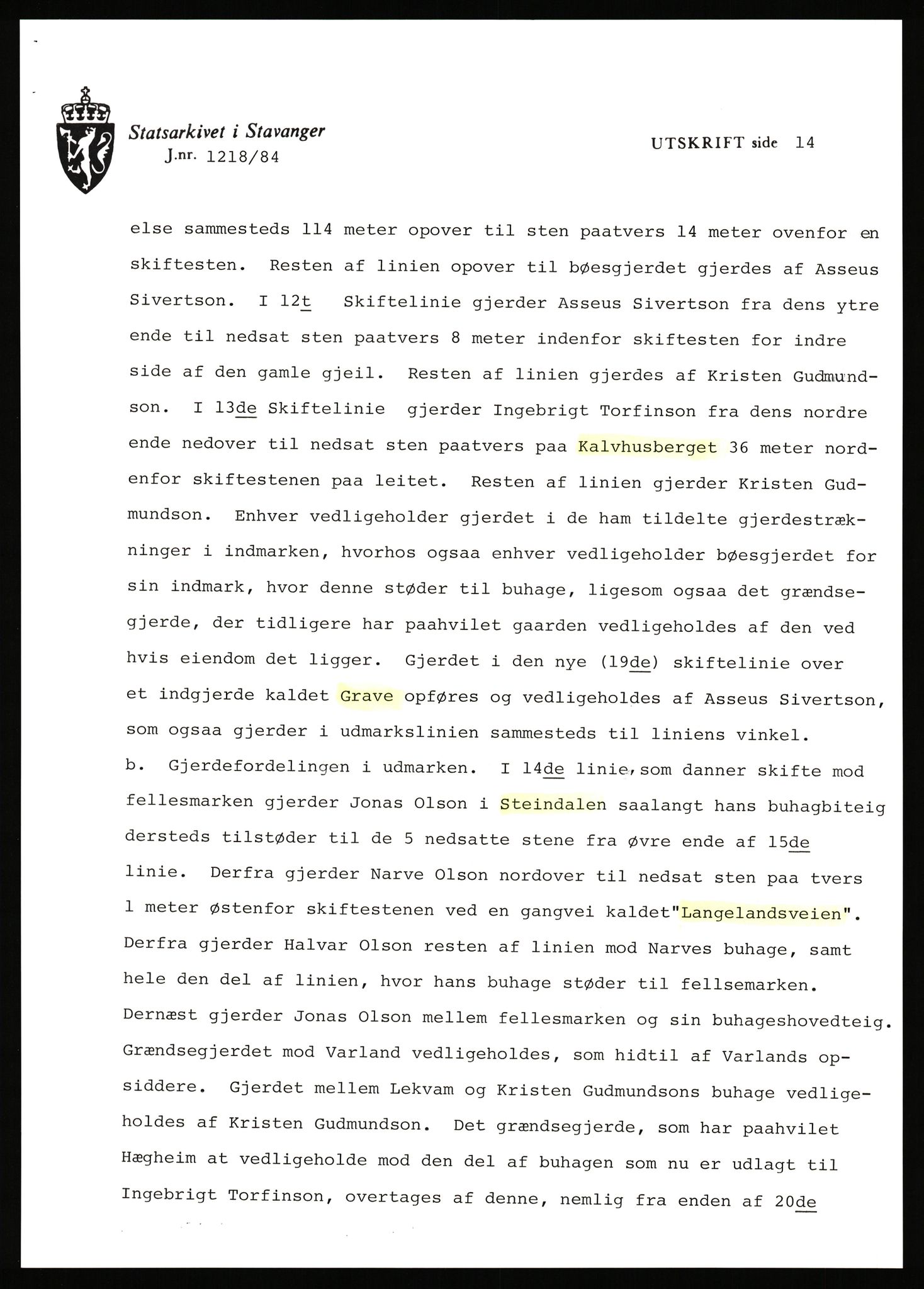 Statsarkivet i Stavanger, SAST/A-101971/03/Y/Yj/L0033: Avskrifter sortert etter gårdsnavn: Hausland - Helgeland i Avaldsnes, 1750-1930, p. 331