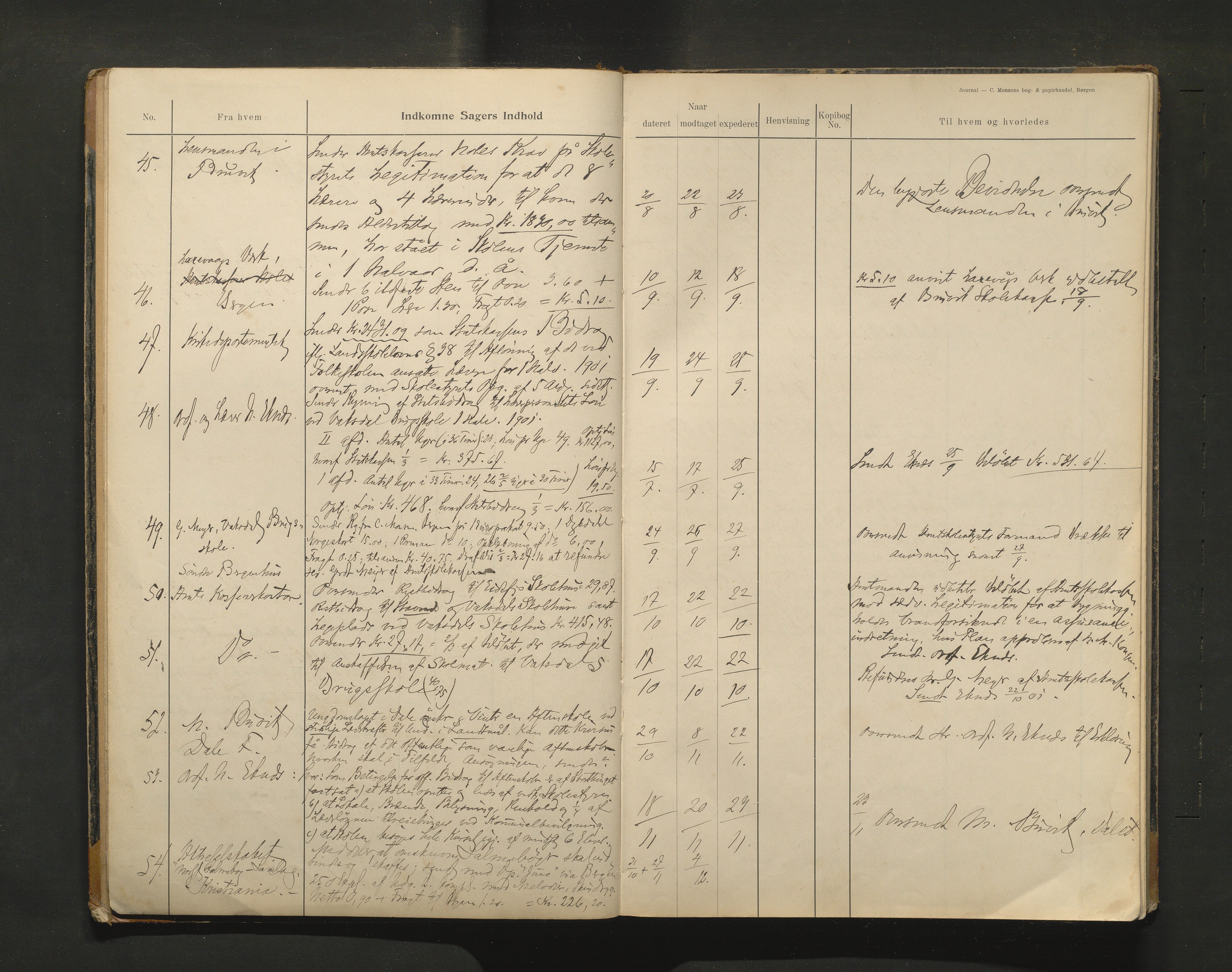 Bruvik kommune. Skulestyre, IKAH/1251a-211/C/Ca/L0002: Postjournal for Bruvik skulestyre, 1901-1912
