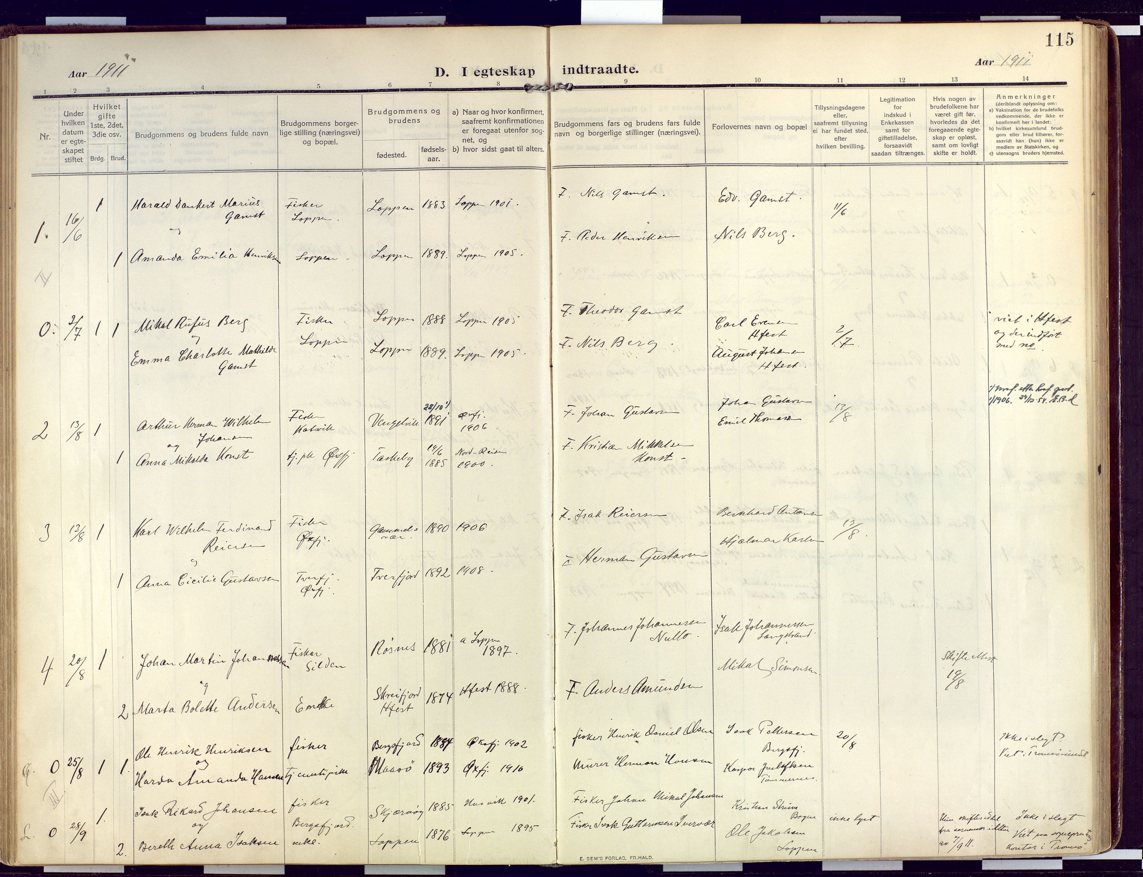 Loppa sokneprestkontor, SATØ/S-1339/H/Ha/L0011kirke: Parish register (official) no. 11, 1909-1919, p. 115