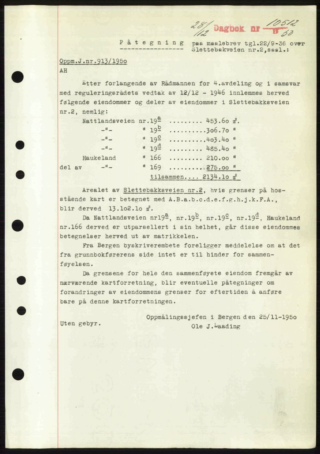 Byfogd og Byskriver i Bergen, SAB/A-3401/03/03Bc/L0034: Mortgage book no. A27-28, 1950-1950, Diary no: : 10512/1950