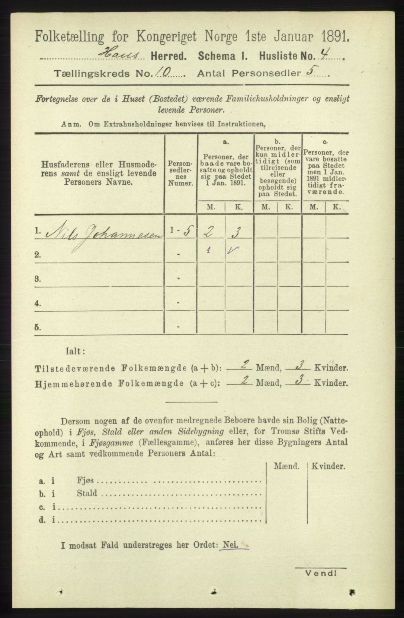 RA, 1891 census for 1250 Haus, 1891, p. 4086