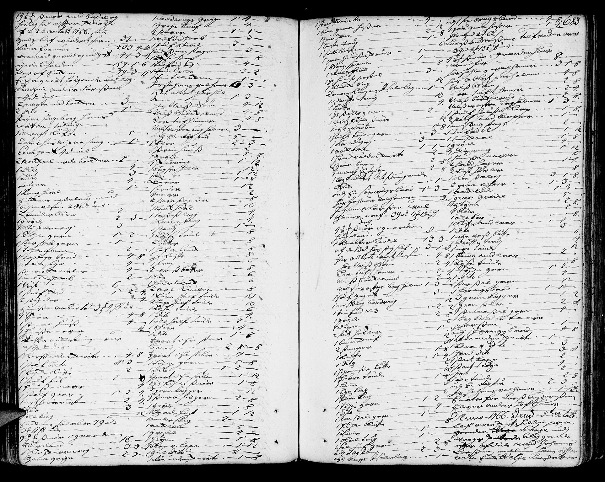 Sunnhordland sorenskrivar, SAB/A-2401/1/H/Ha/Haa/L0007: Skifteprotokollar. Register på lesesal. Fol. 901- ut, 1765-1768, p. 682b-683a
