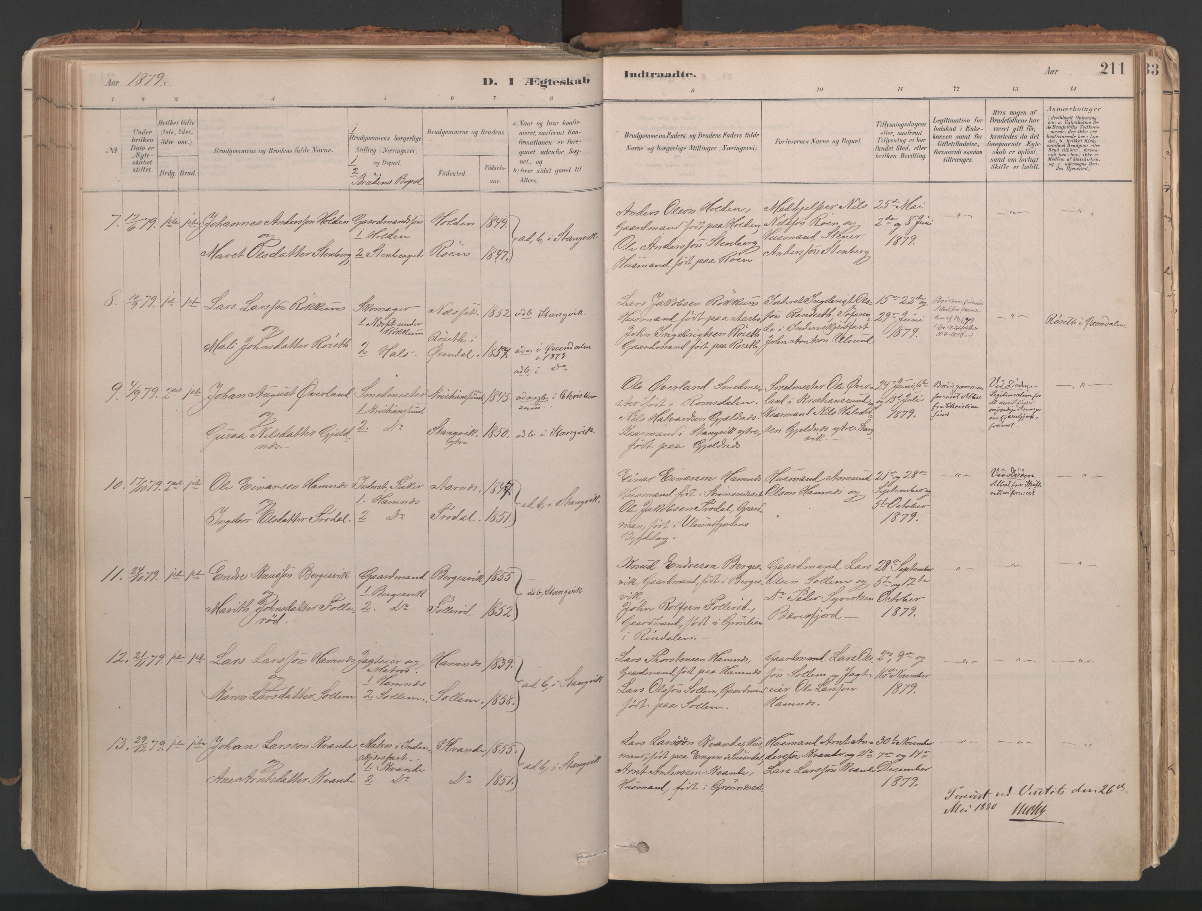 Ministerialprotokoller, klokkerbøker og fødselsregistre - Møre og Romsdal, AV/SAT-A-1454/592/L1029: Parish register (official) no. 592A07, 1879-1902, p. 211