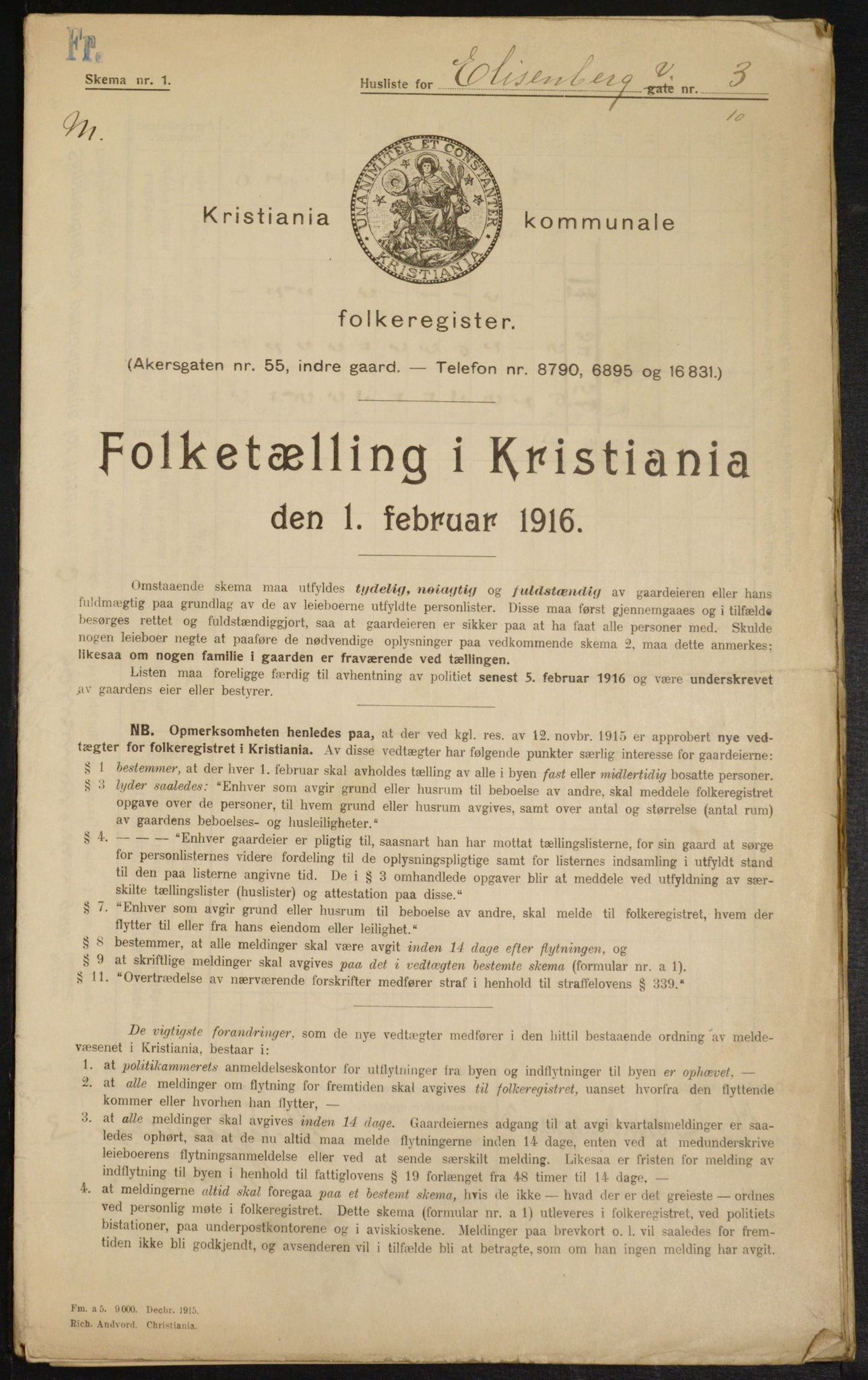 OBA, Municipal Census 1916 for Kristiania, 1916, p. 20735