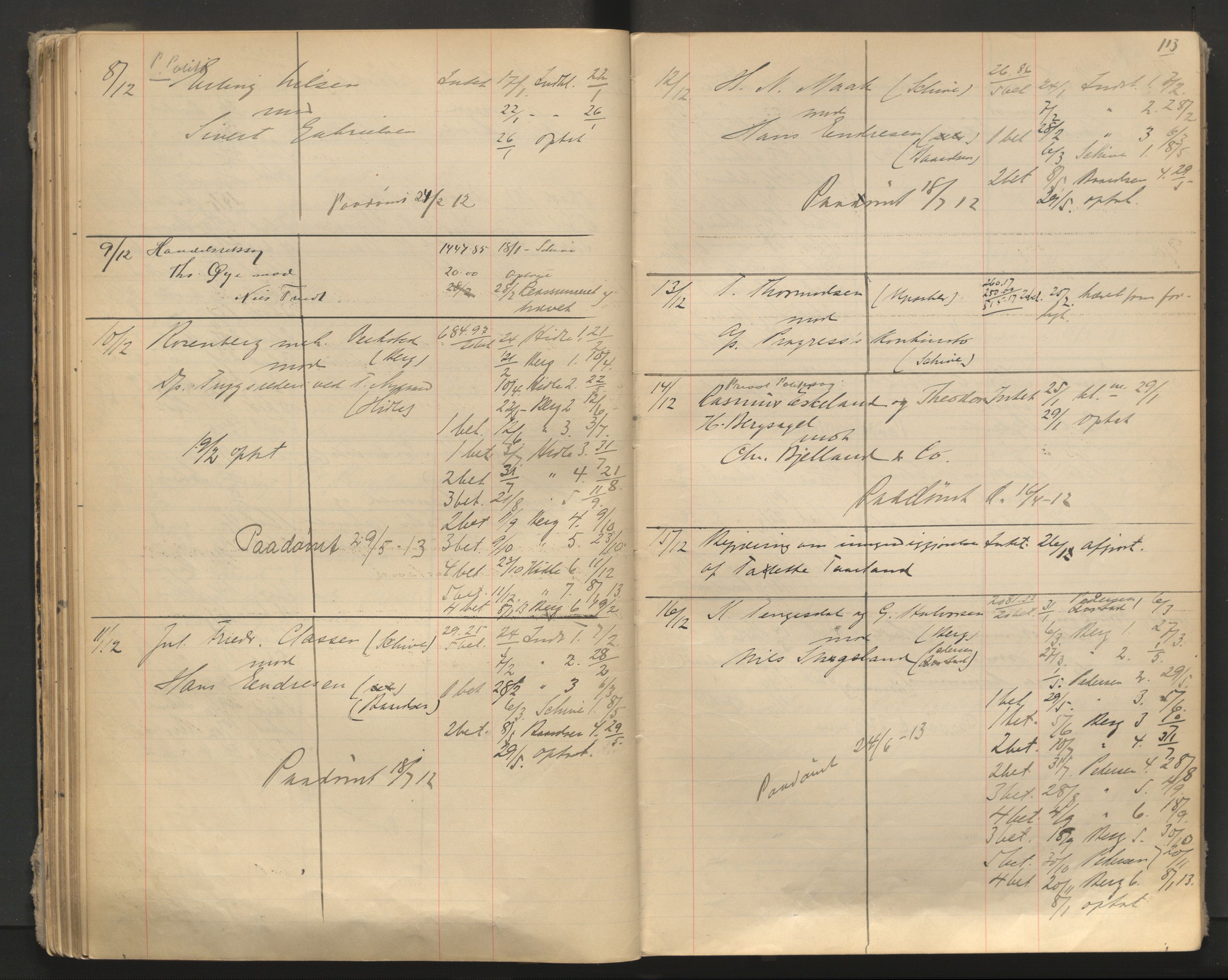 Stavanger byfogd, AV/SAST-A-101408/001/3/32/32A/L0005: Saksliste for Stavanger byting, 1910-1914, p. 112-113