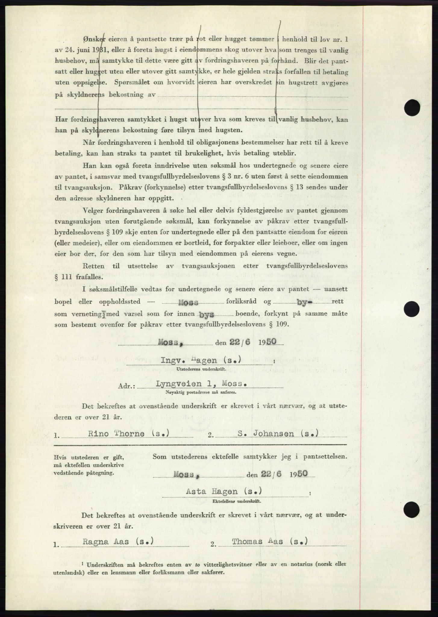 Moss sorenskriveri, AV/SAO-A-10168: Mortgage book no. B24, 1950-1950, Diary no: : 1956/1950