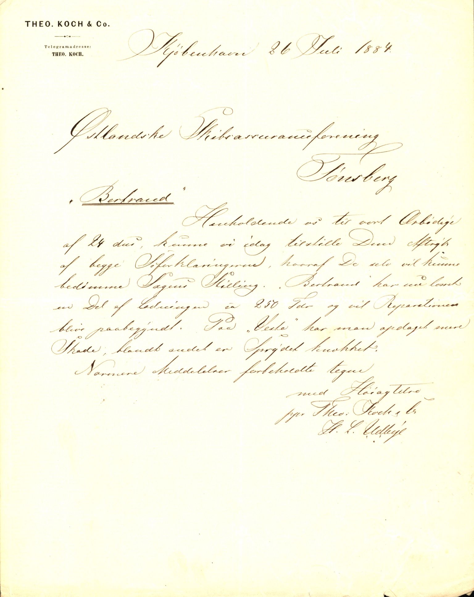 Pa 63 - Østlandske skibsassuranceforening, VEMU/A-1079/G/Ga/L0017/0008: Havaridokumenter / Terpsichore, Industri, Baticola, Bertrand, 1884, p. 59