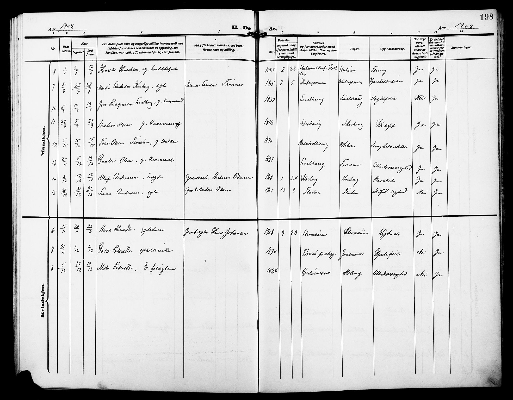 Alvdal prestekontor, AV/SAH-PREST-060/H/Ha/Hab/L0005: Parish register (copy) no. 5, 1908-1923, p. 198