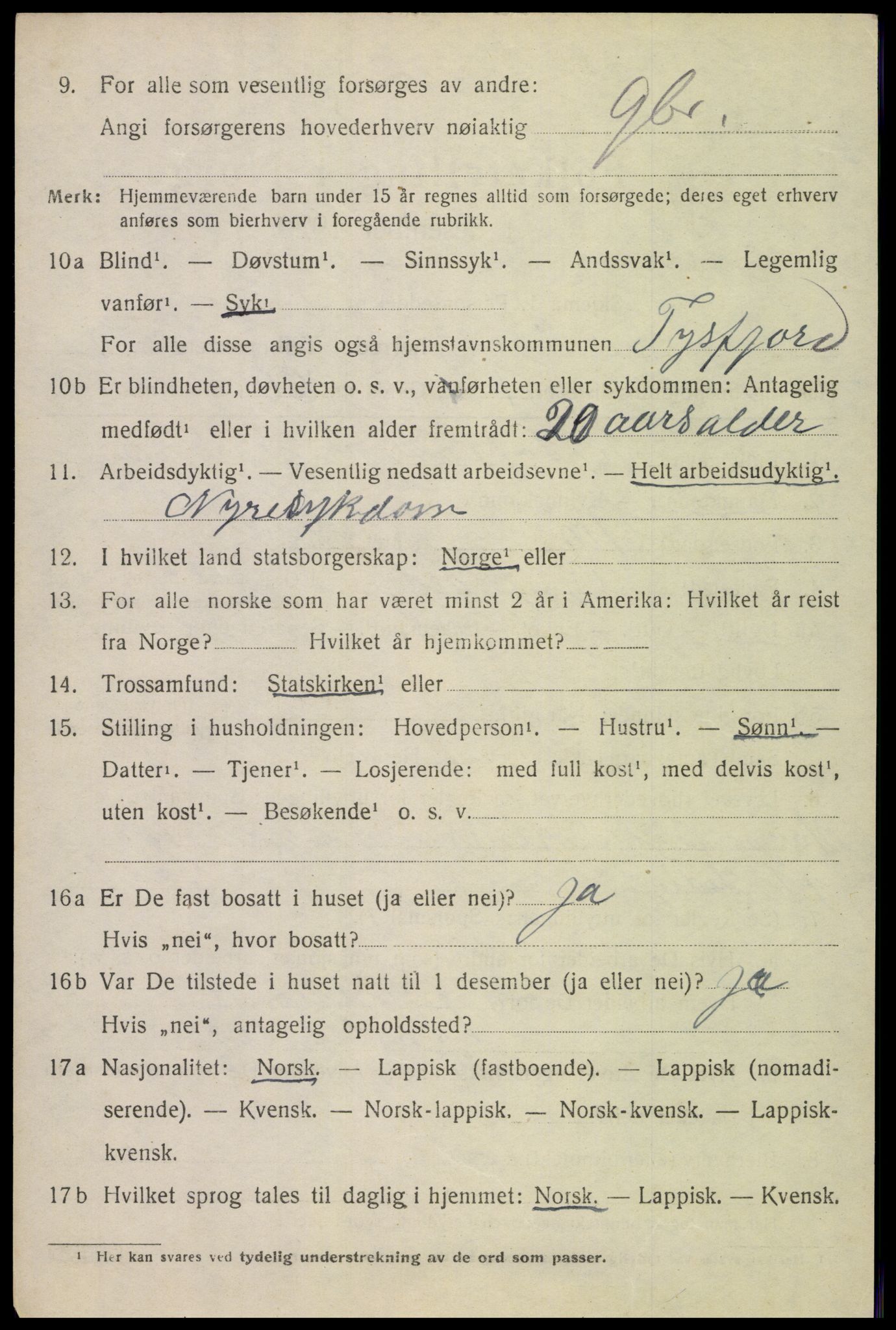 SAT, 1920 census for Tysfjord, 1920, p. 6264