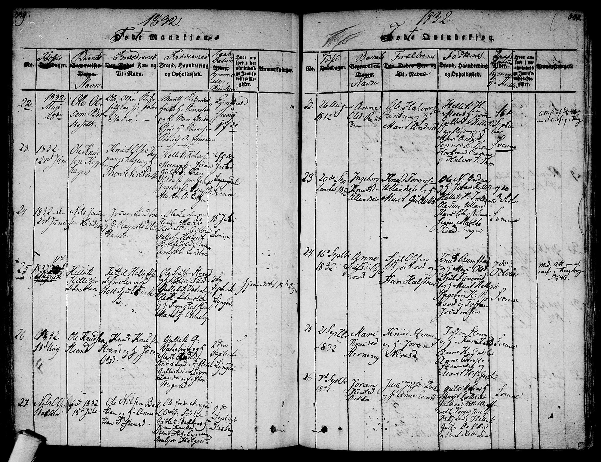 Flesberg kirkebøker, AV/SAKO-A-18/F/Fa/L0005: Parish register (official) no. I 5, 1816-1834, p. 339-340