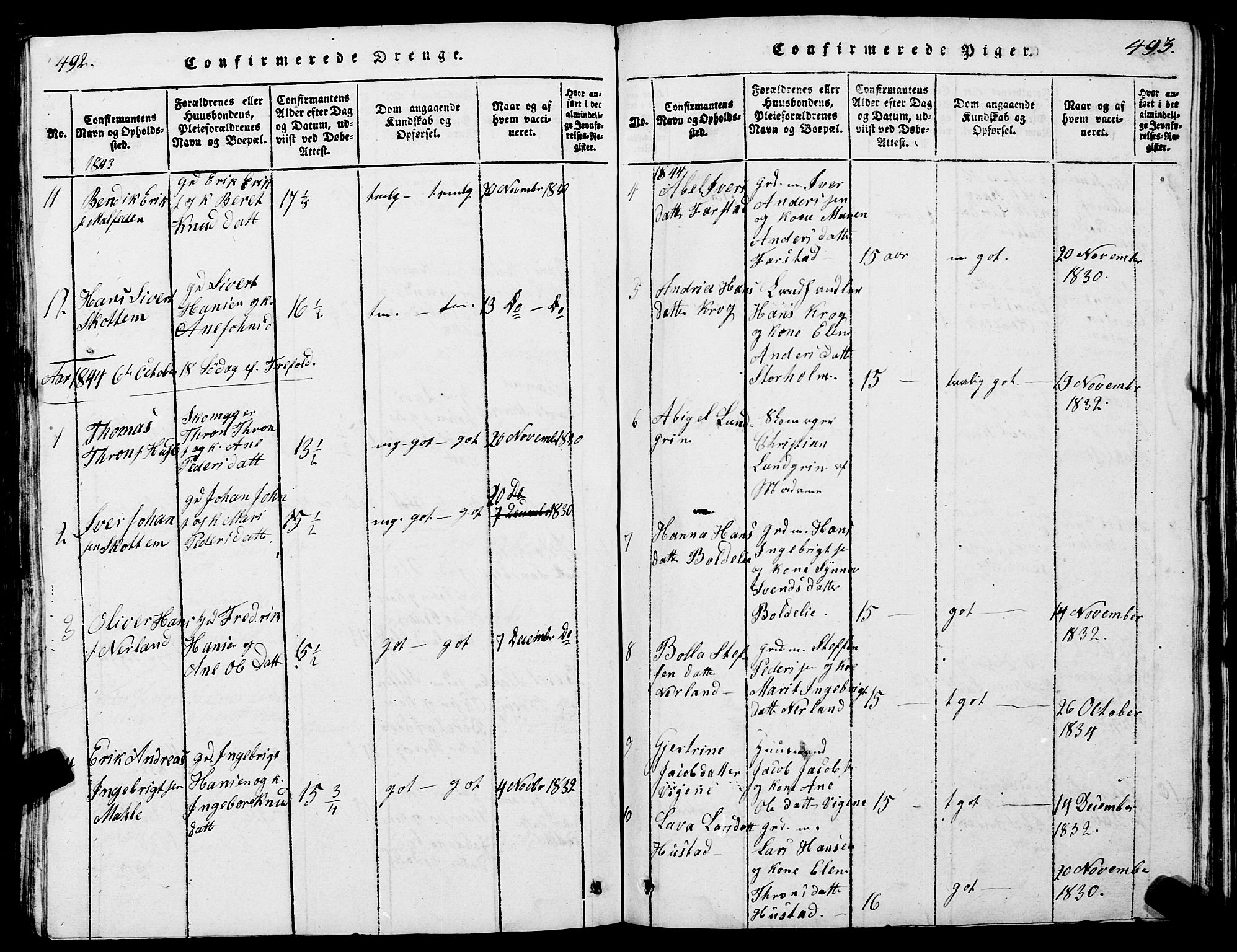 Ministerialprotokoller, klokkerbøker og fødselsregistre - Møre og Romsdal, SAT/A-1454/567/L0781: Parish register (copy) no. 567C01, 1818-1845, p. 492-493