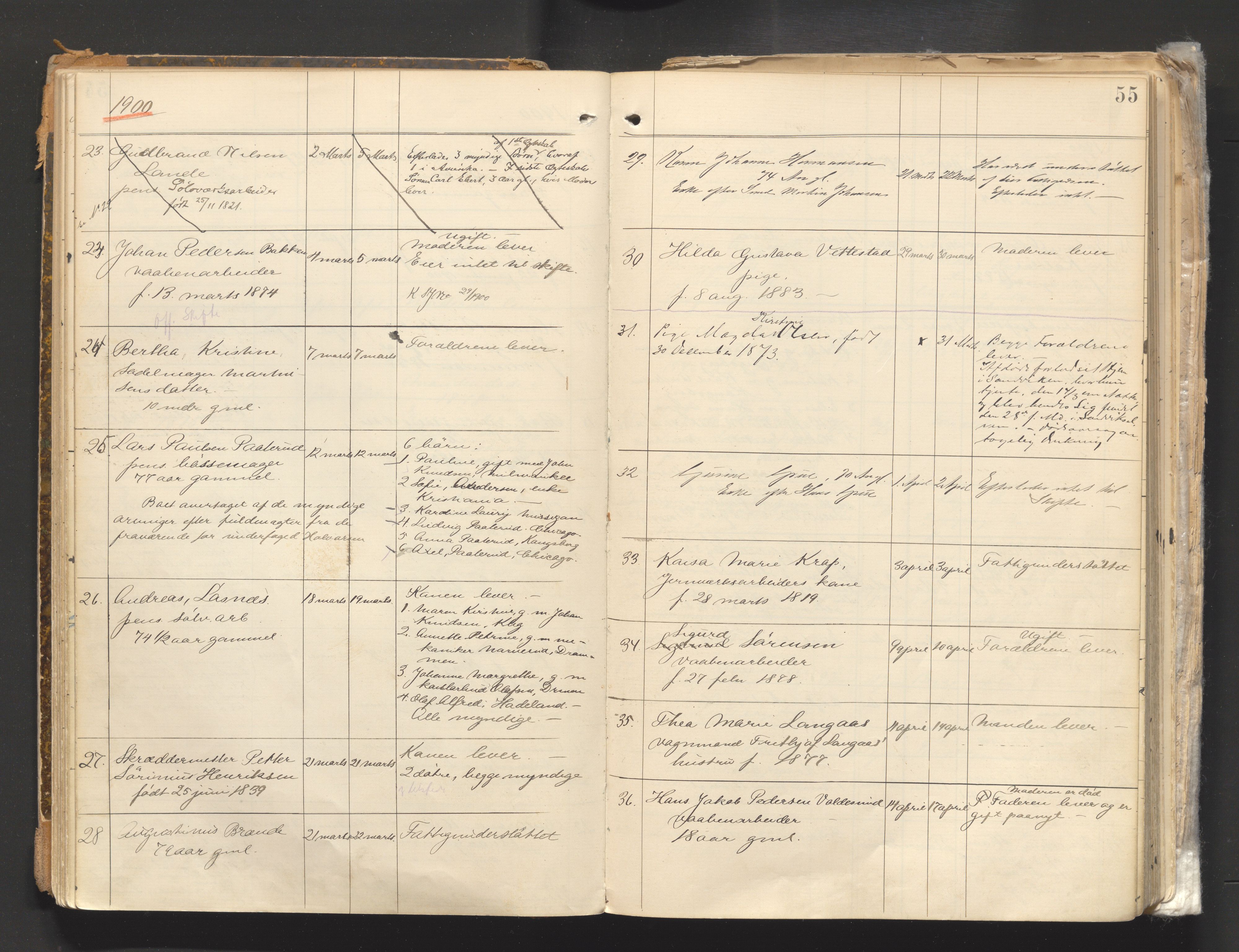 Numedal og Sandsvær sorenskriveri, AV/SAKO-A-128/H/Ha/Haa/Haab/L0001: Dødsfallsprotokoll - Kongsberg by, 1891-1926, p. 54b-55a