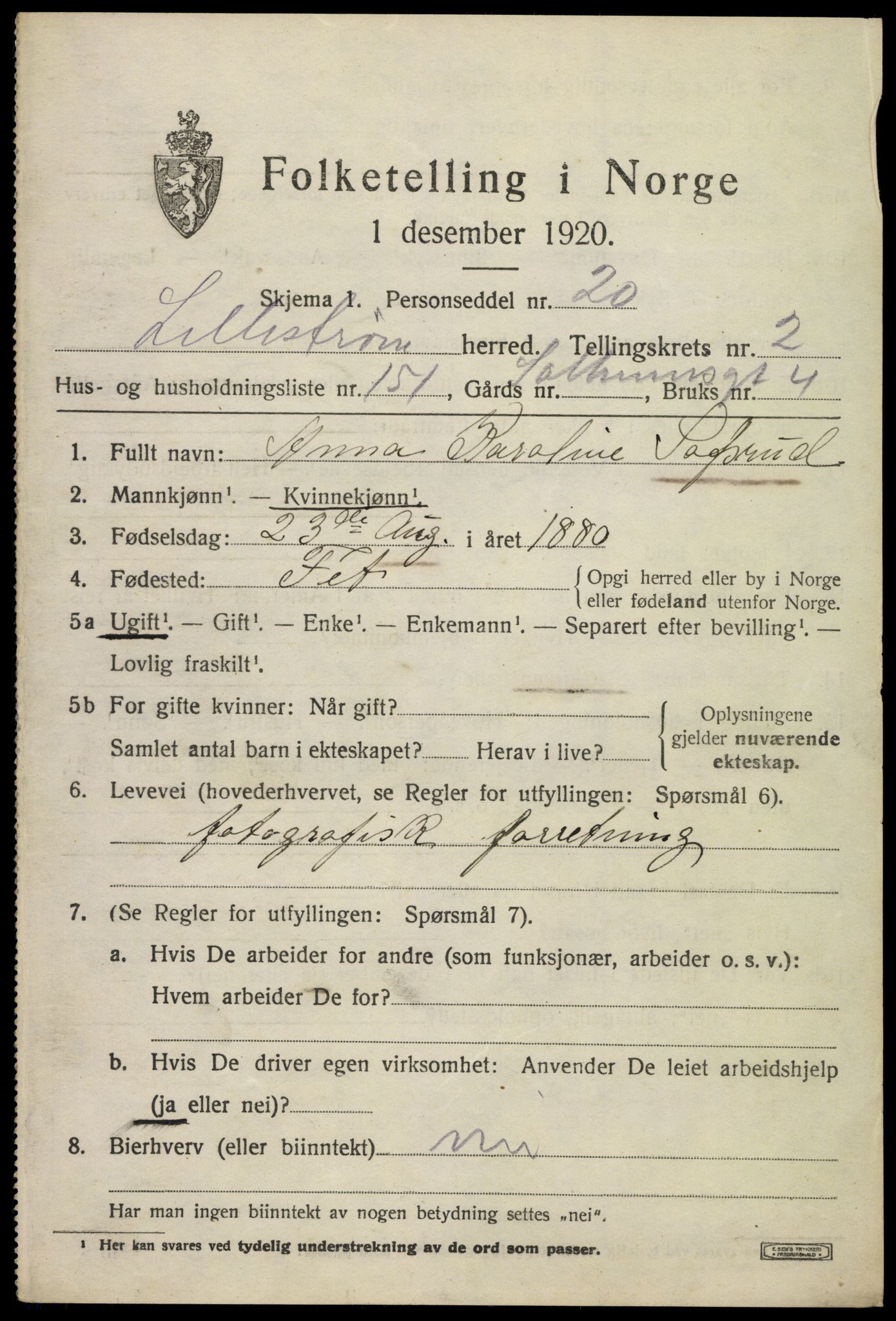 SAO, 1920 census for Lillestrøm, 1920, p. 7512