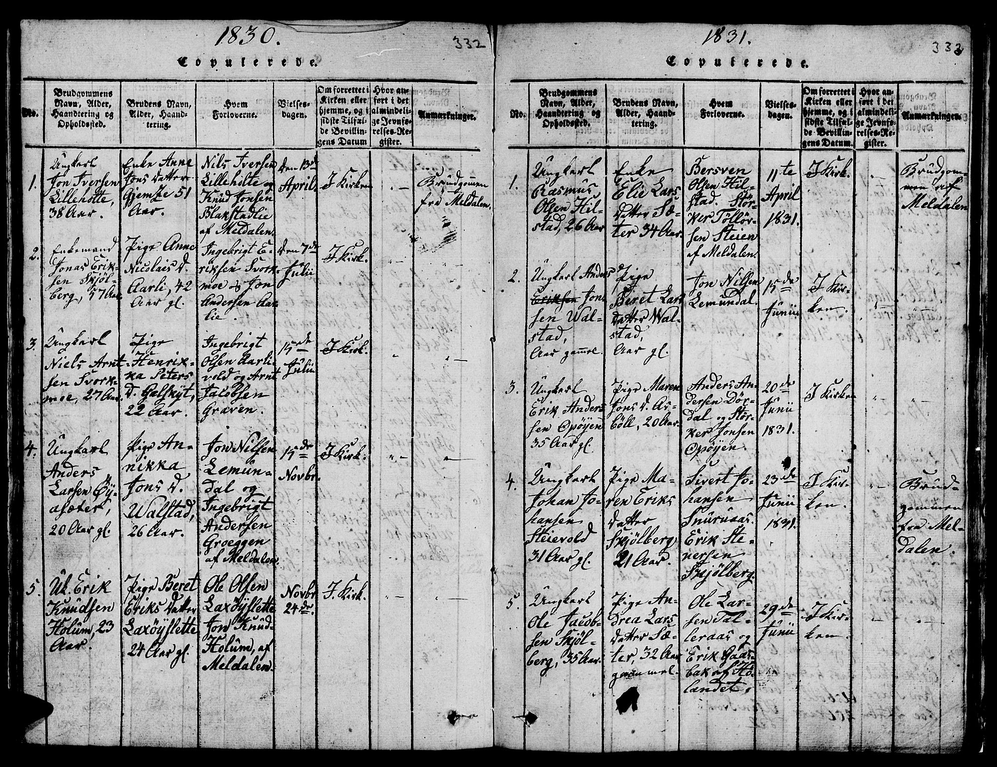 Ministerialprotokoller, klokkerbøker og fødselsregistre - Sør-Trøndelag, SAT/A-1456/671/L0842: Parish register (copy) no. 671C01, 1816-1867, p. 332-333