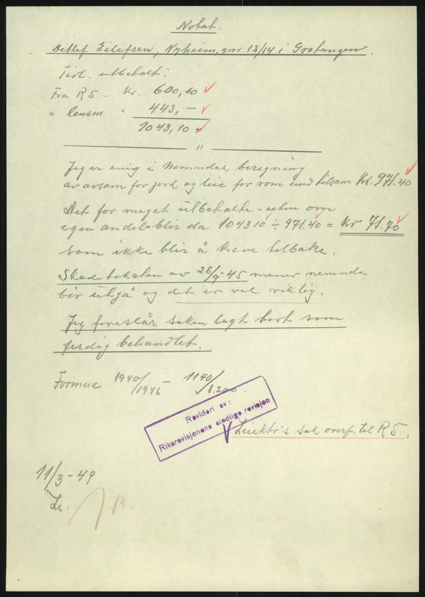 Forsvarsdepartementet, 10. kontor / Oppgjørskontoret, AV/RA-RAFA-1225/D/Dd/L0479: Troms, 1941-1956, p. 306