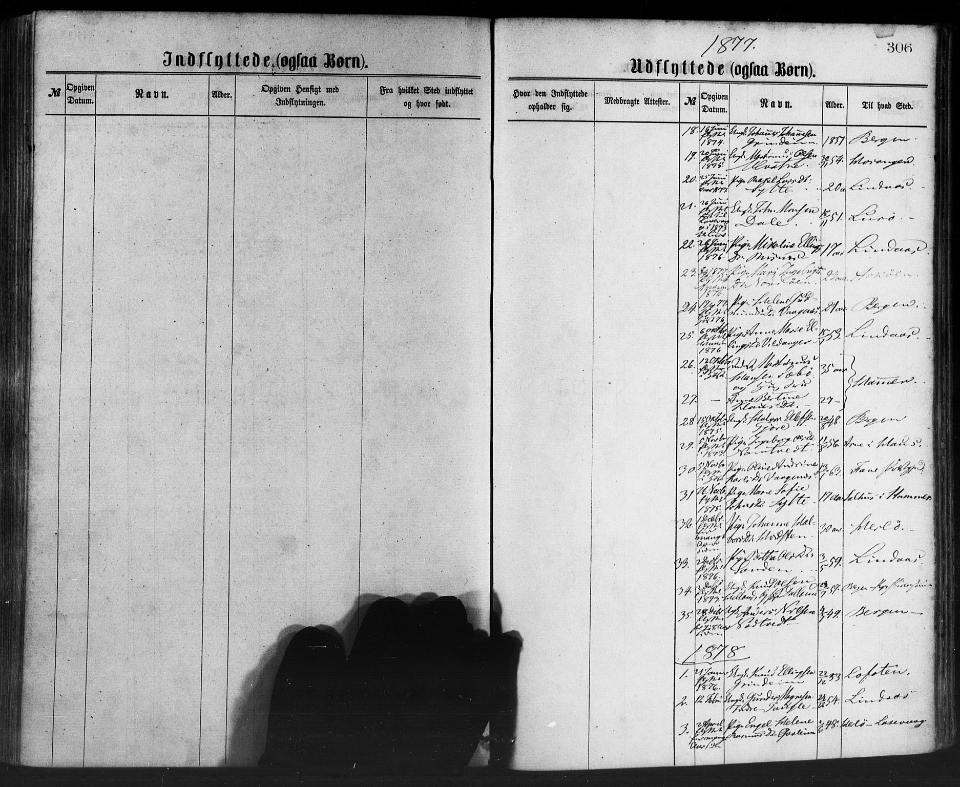 Manger sokneprestembete, SAB/A-76801/H/Haa: Parish register (official) no. A 8, 1871-1880, p. 306