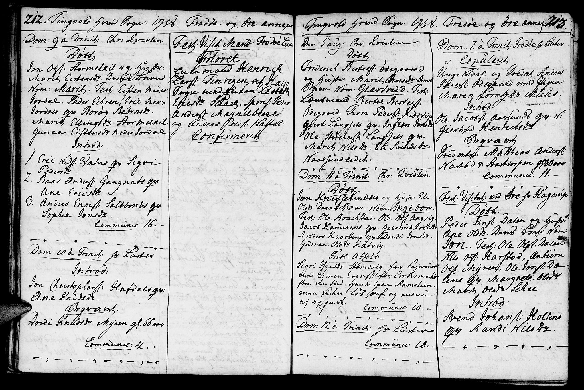 Ministerialprotokoller, klokkerbøker og fødselsregistre - Møre og Romsdal, AV/SAT-A-1454/586/L0979: Parish register (official) no. 586A05, 1751-1776, p. 212-213