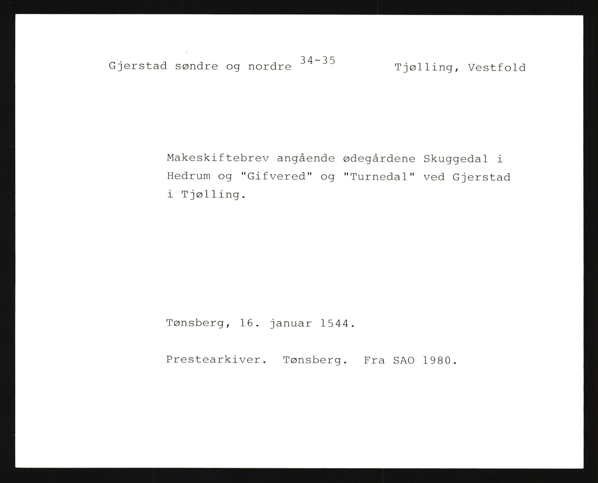 Riksarkivets diplomsamling, AV/RA-EA-5965/F35/F35e/L0019: Registreringssedler Vestfold 2, 1400-1700, p. 277