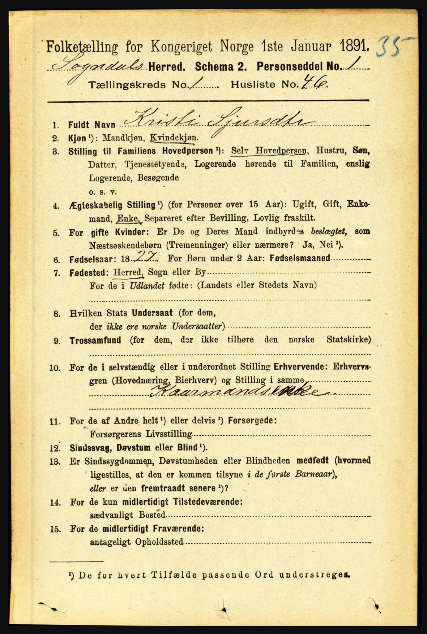 RA, 1891 census for 1420 Sogndal, 1891, p. 332