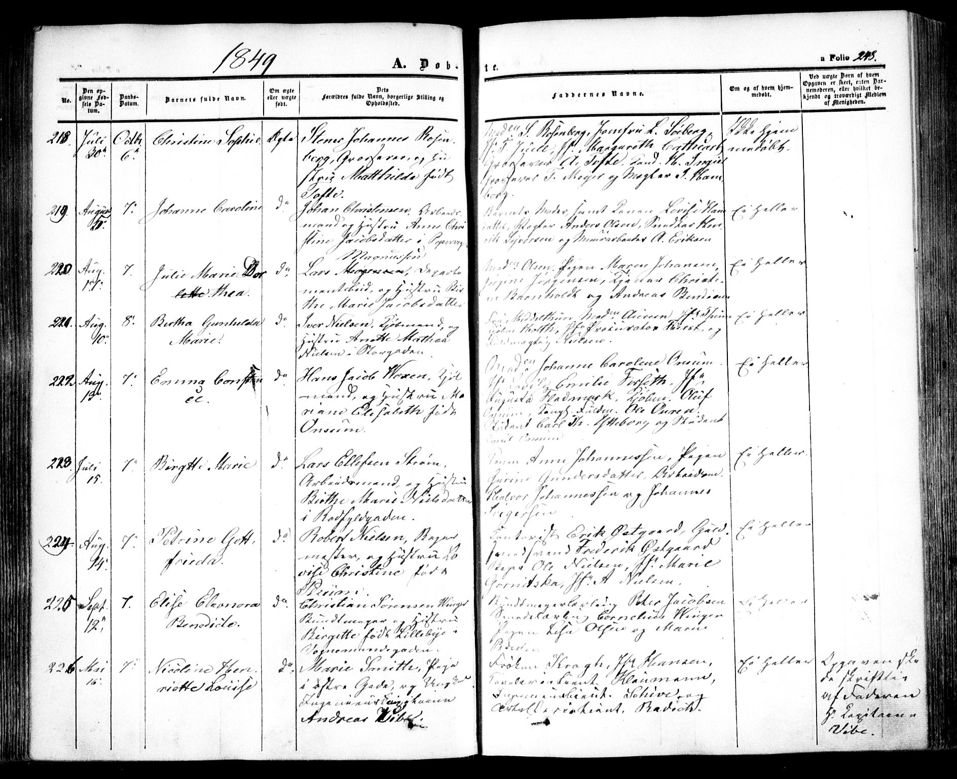 Oslo domkirke Kirkebøker, SAO/A-10752/F/Fa/L0013: Parish register (official) no. 13, 1844-1864, p. 248