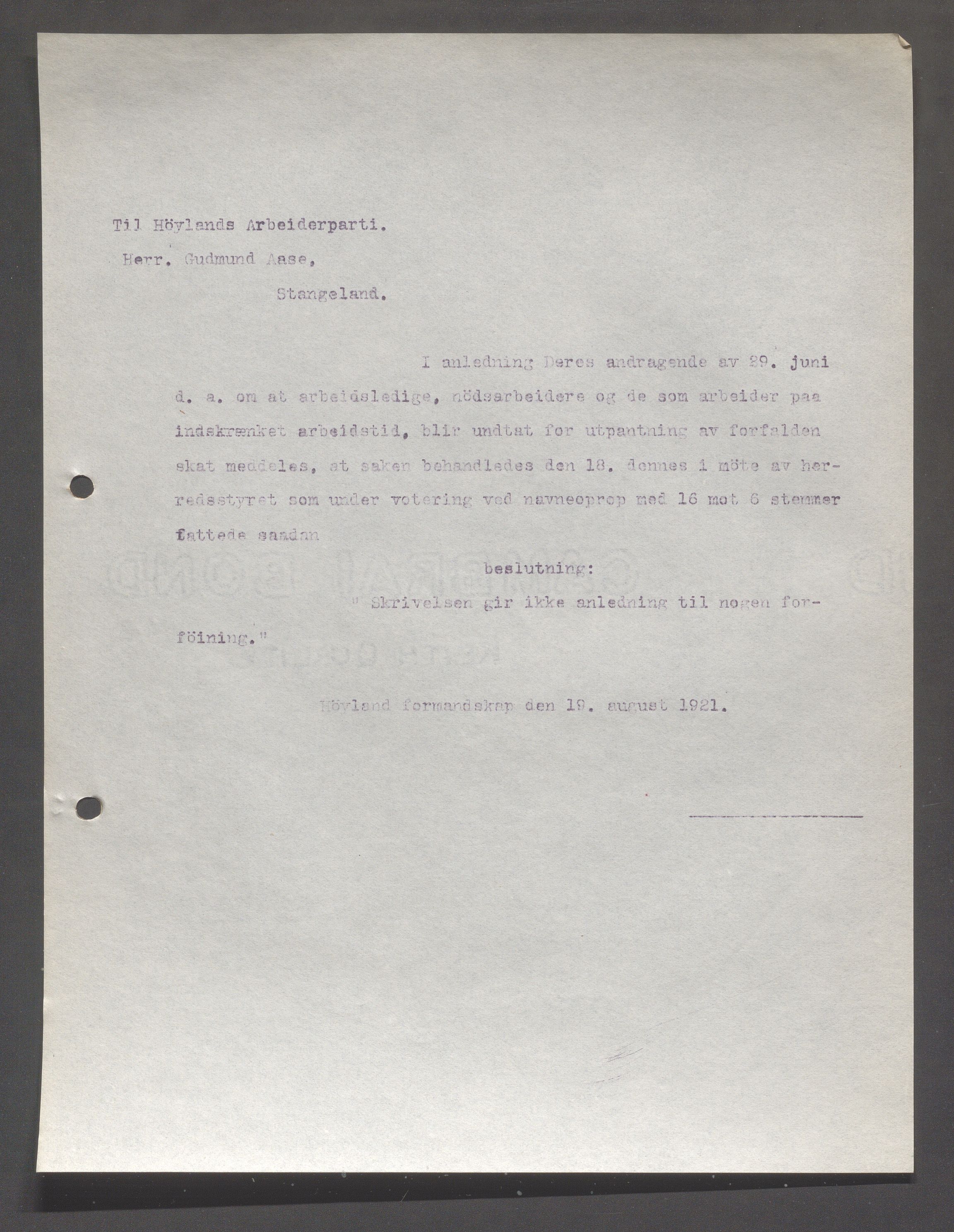 Høyland kommune - Formannskapet, IKAR/K-100046/B/L0006: Kopibok, 1920-1923, p. 309