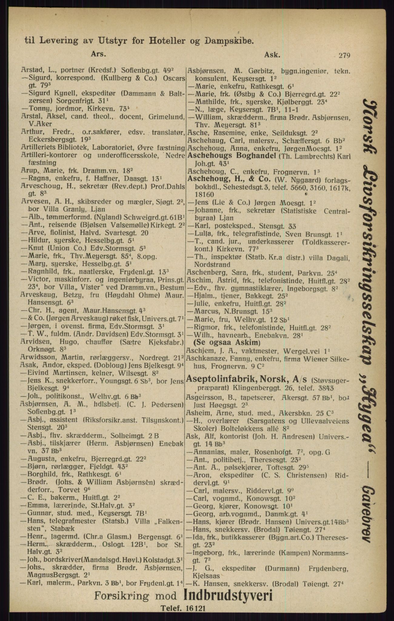Kristiania/Oslo adressebok, PUBL/-, 1916, p. 279
