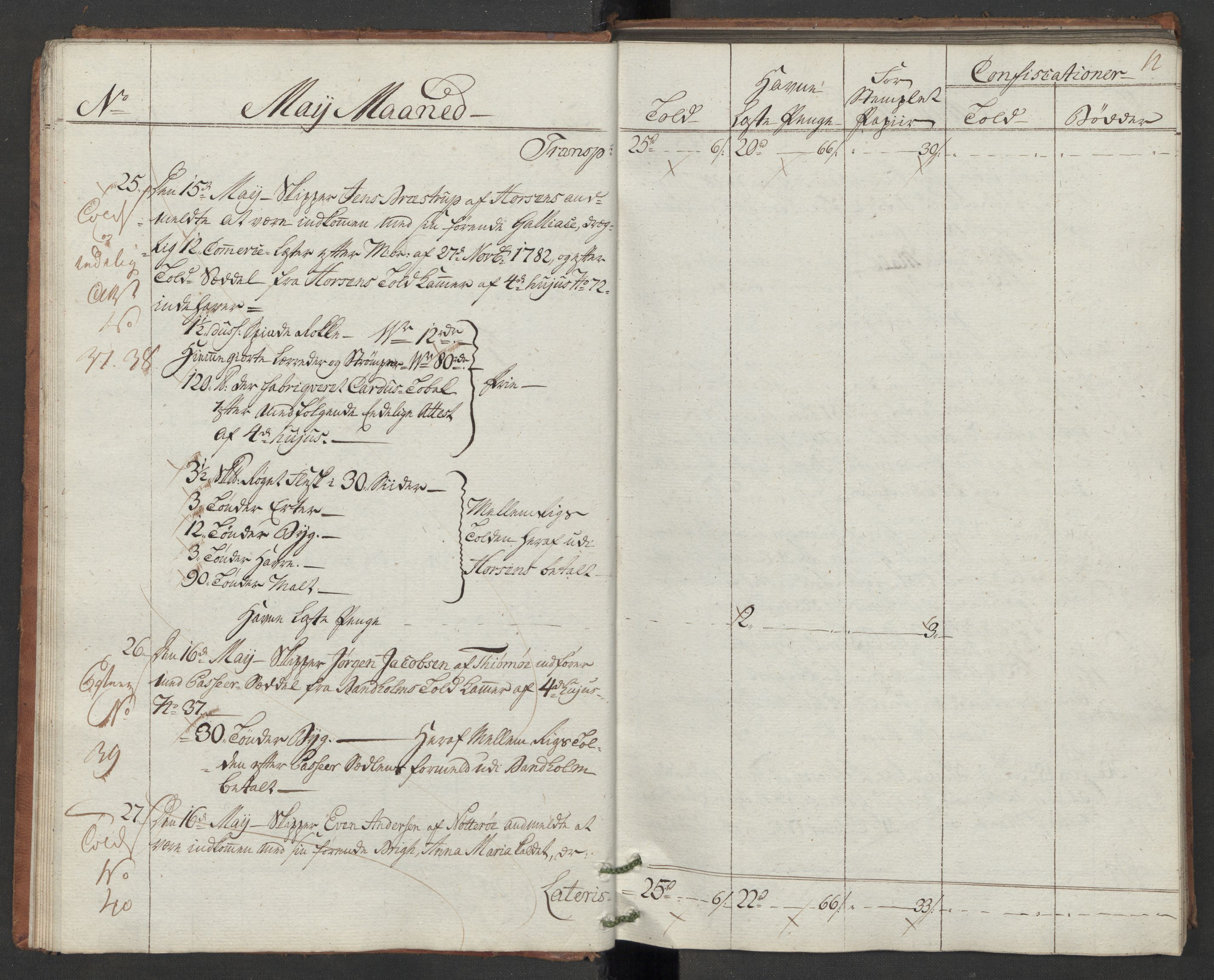 Generaltollkammeret, tollregnskaper, AV/RA-EA-5490/R10/L0048/0001: Tollregnskaper Tønsberg / Inngående hovedtollbok, 1786, p. 11b-12a