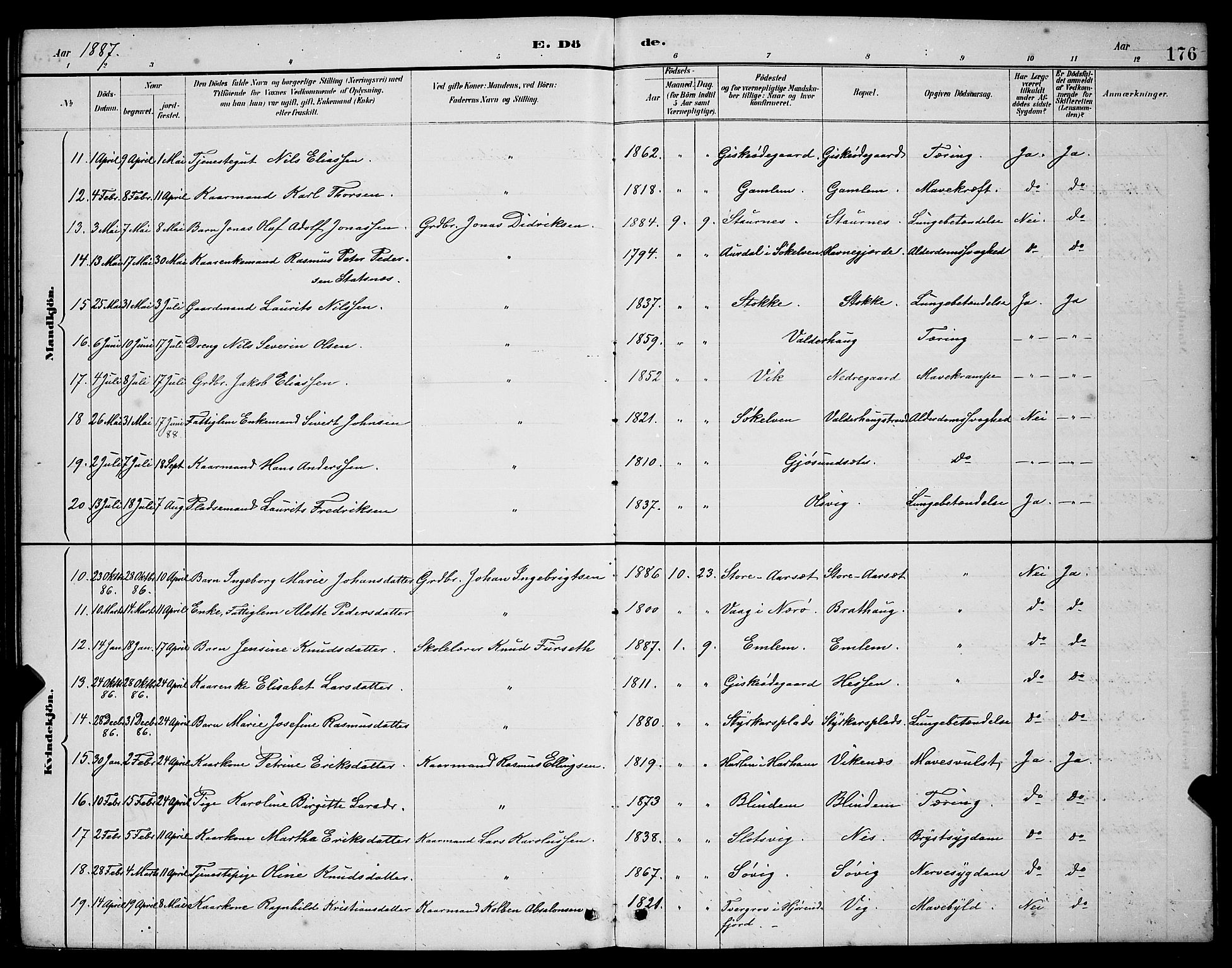 Ministerialprotokoller, klokkerbøker og fødselsregistre - Møre og Romsdal, AV/SAT-A-1454/528/L0430: Parish register (copy) no. 528C11, 1884-1899, p. 176