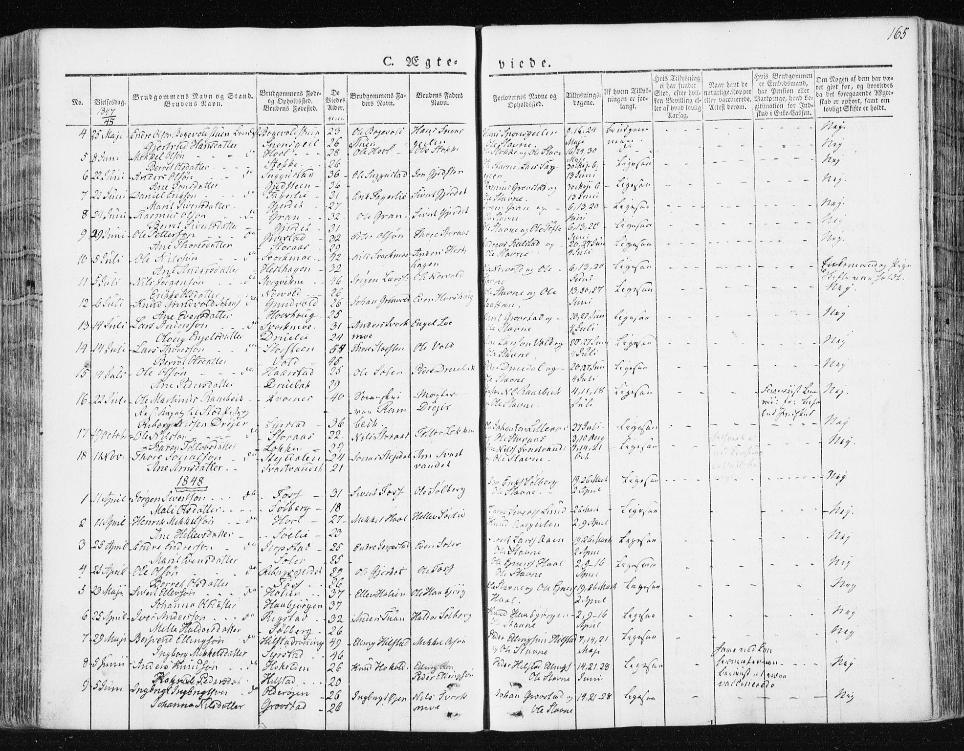 Ministerialprotokoller, klokkerbøker og fødselsregistre - Sør-Trøndelag, AV/SAT-A-1456/672/L0855: Parish register (official) no. 672A07, 1829-1860, p. 165