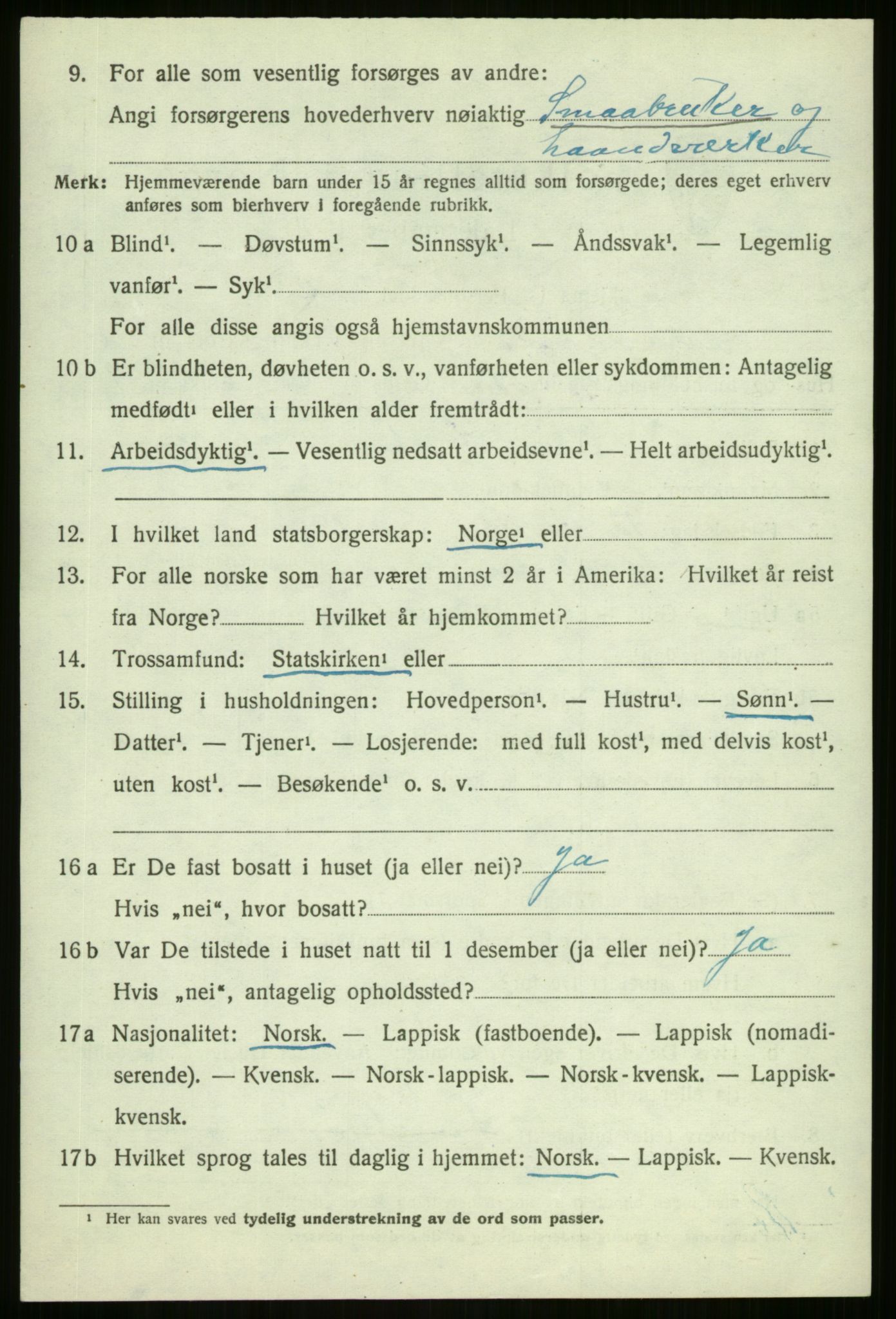 SATØ, 1920 census for Malangen, 1920, p. 1203