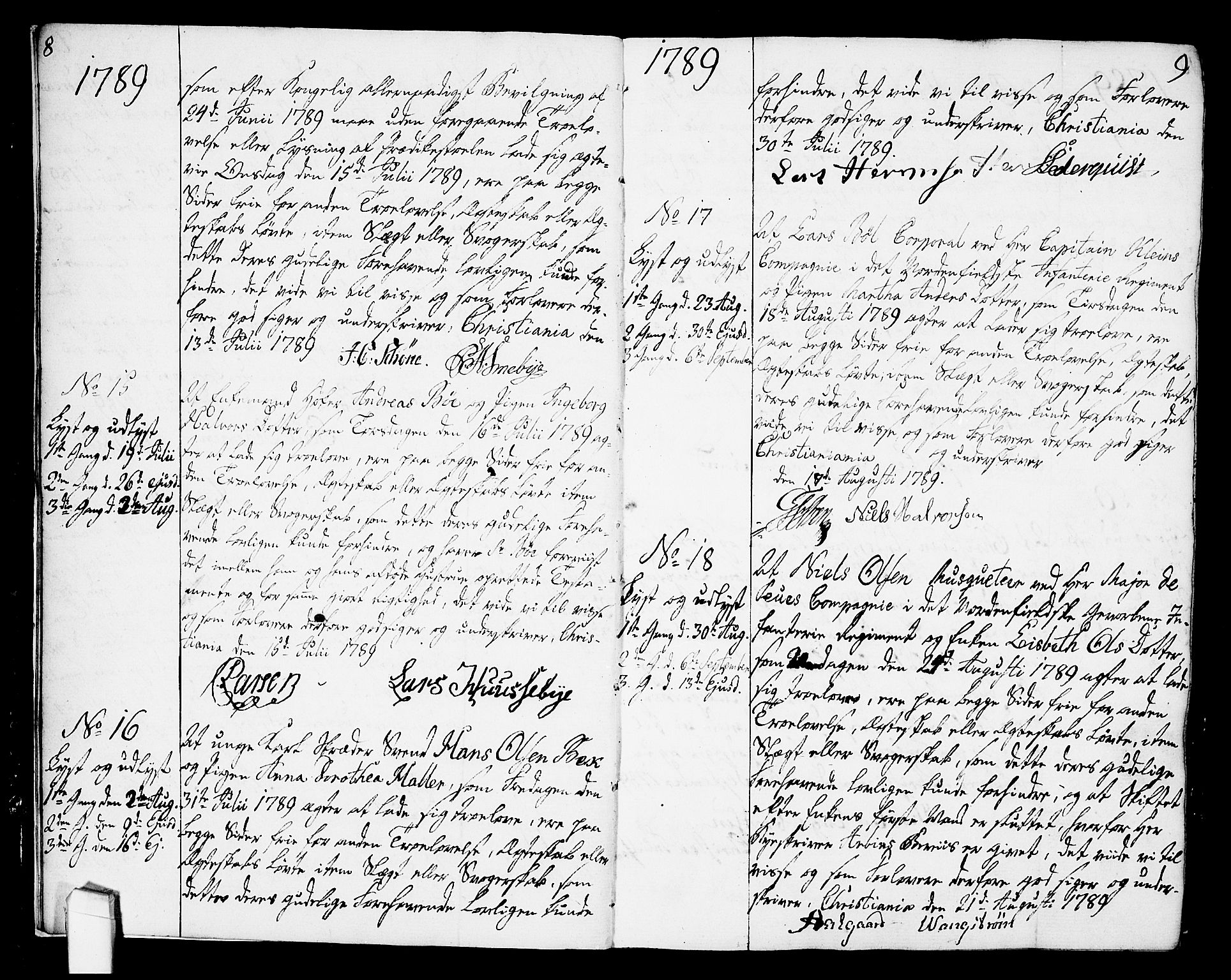 Oslo domkirke Kirkebøker, AV/SAO-A-10752/L/La/L0010: Best man's statements no. 10, 1789-1807, p. 8-9