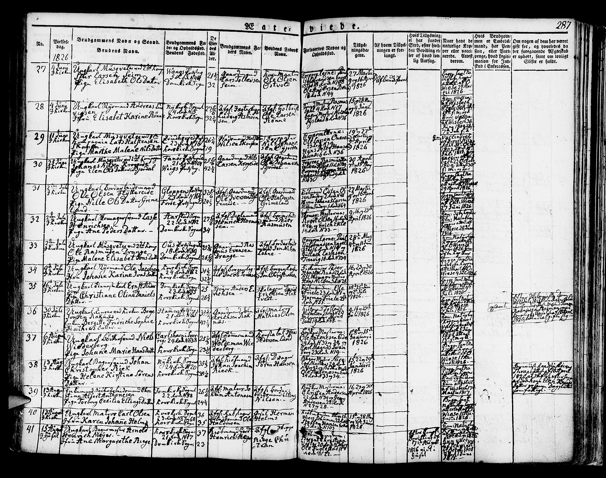 Korskirken sokneprestembete, AV/SAB-A-76101/H/Hab: Parish register (copy) no. A 3, 1821-1831, p. 287