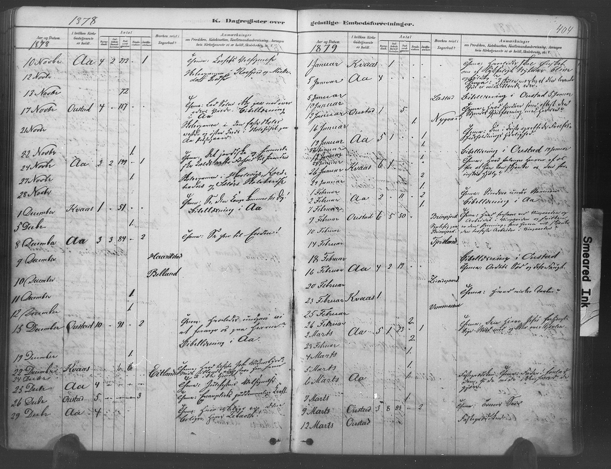 Lyngdal sokneprestkontor, AV/SAK-1111-0029/F/Fa/Fac/L0011: Parish register (official) no. A 11, 1878-1893, p. 404