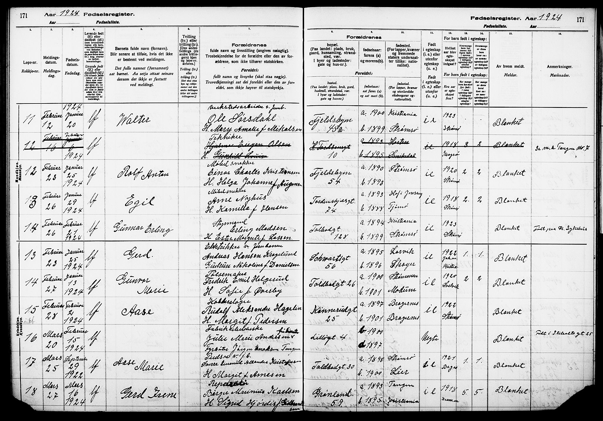 Strømsø kirkebøker, AV/SAKO-A-246/J/Ja/L0001: Birth register no. I 1, 1916-1925, p. 171